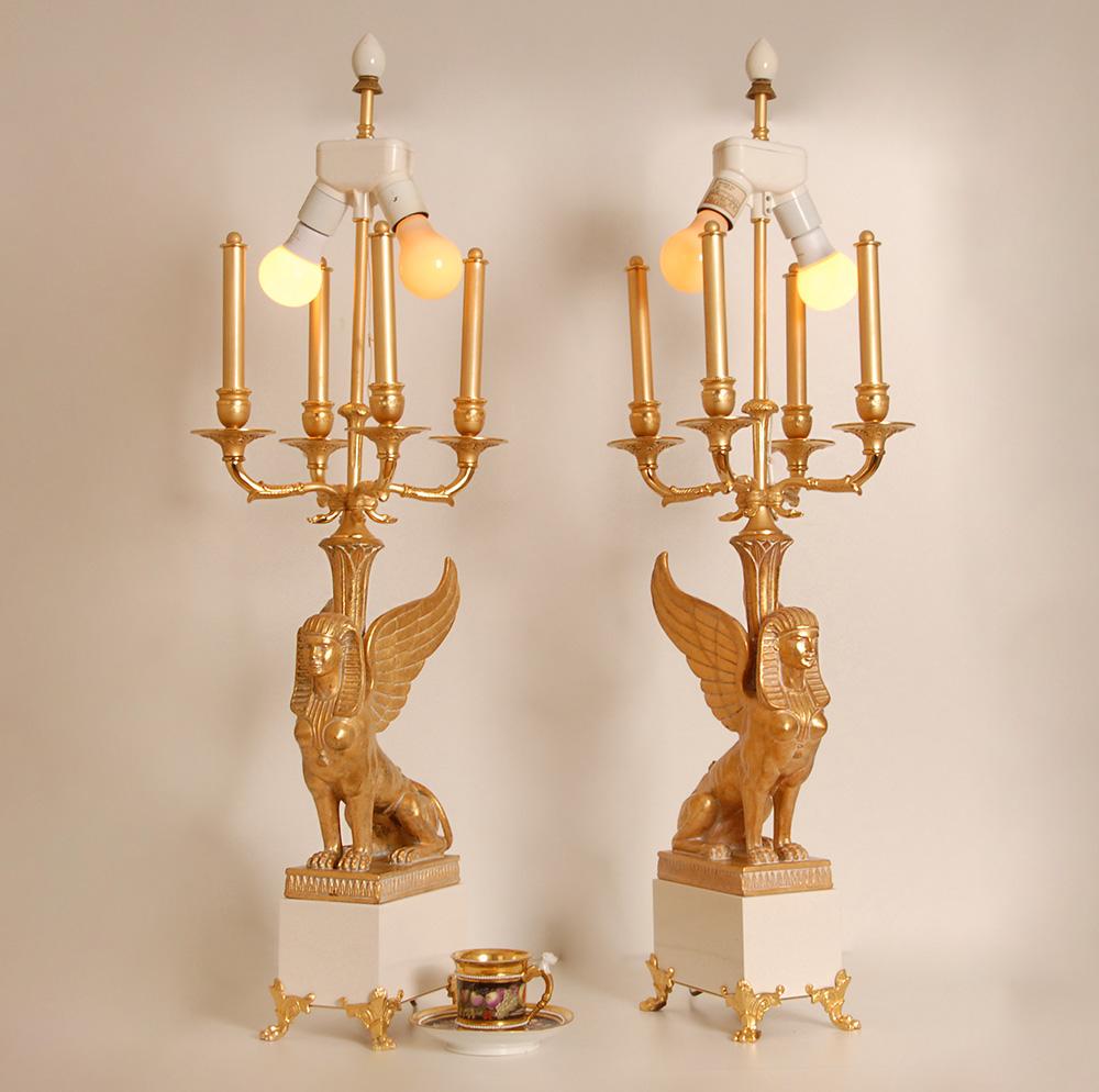 Empire Table Lamps Egyptian revival Bois Dore Bouilotte lamps Napoleonic pair im Angebot 6