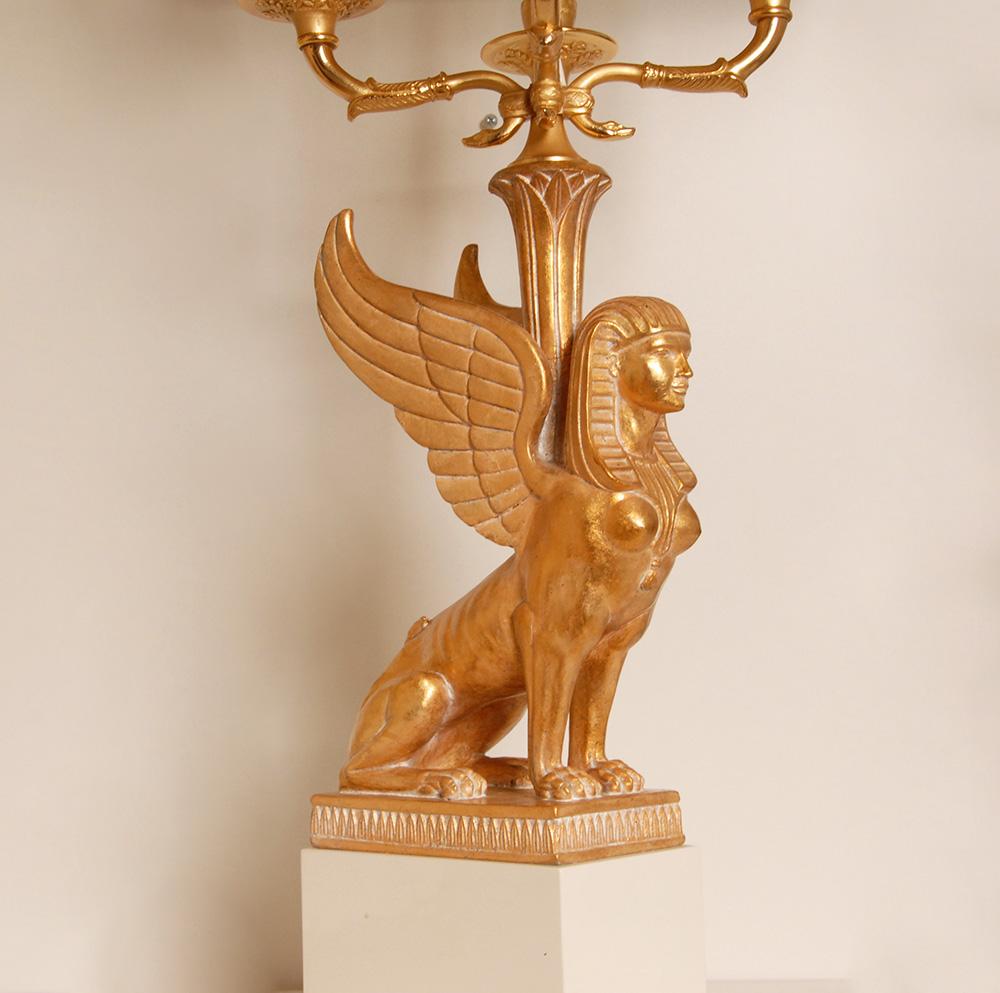 Empire Table Lamps Egyptian revival Bois Dore Bouilotte lamps Napoleonic pair im Zustand „Gut“ im Angebot in Wommelgem, VAN