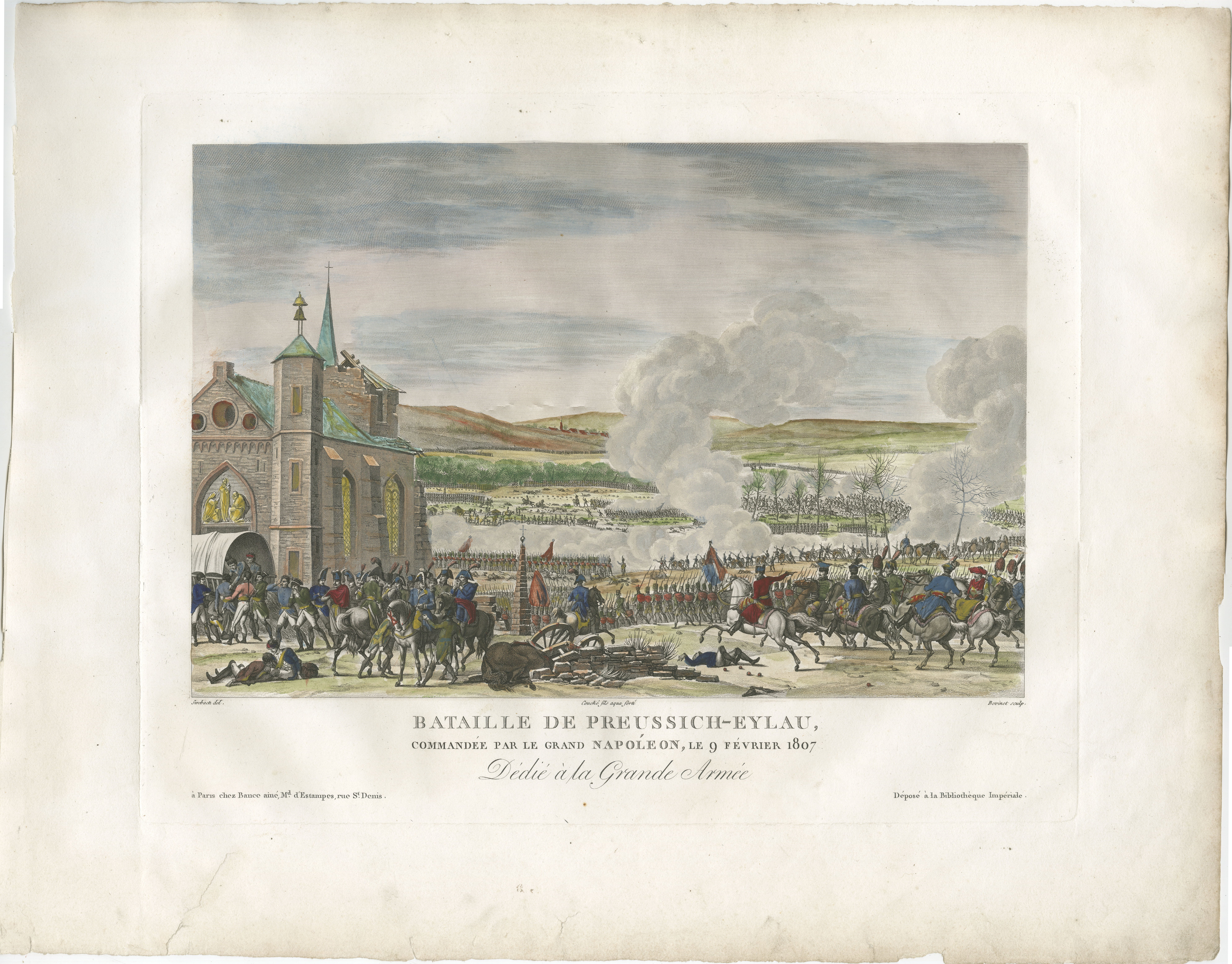 Napoleonic Wars, Battle of Eylau 1807 – Hand-Colored Engraving