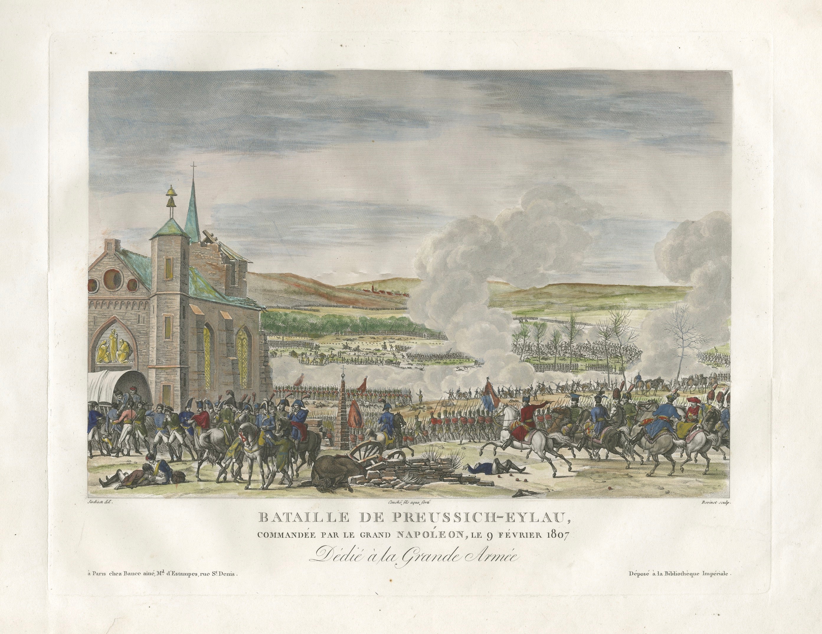 Napoleonic Wars, Battle of Eylau 1807 – Hand-Colored Engraving