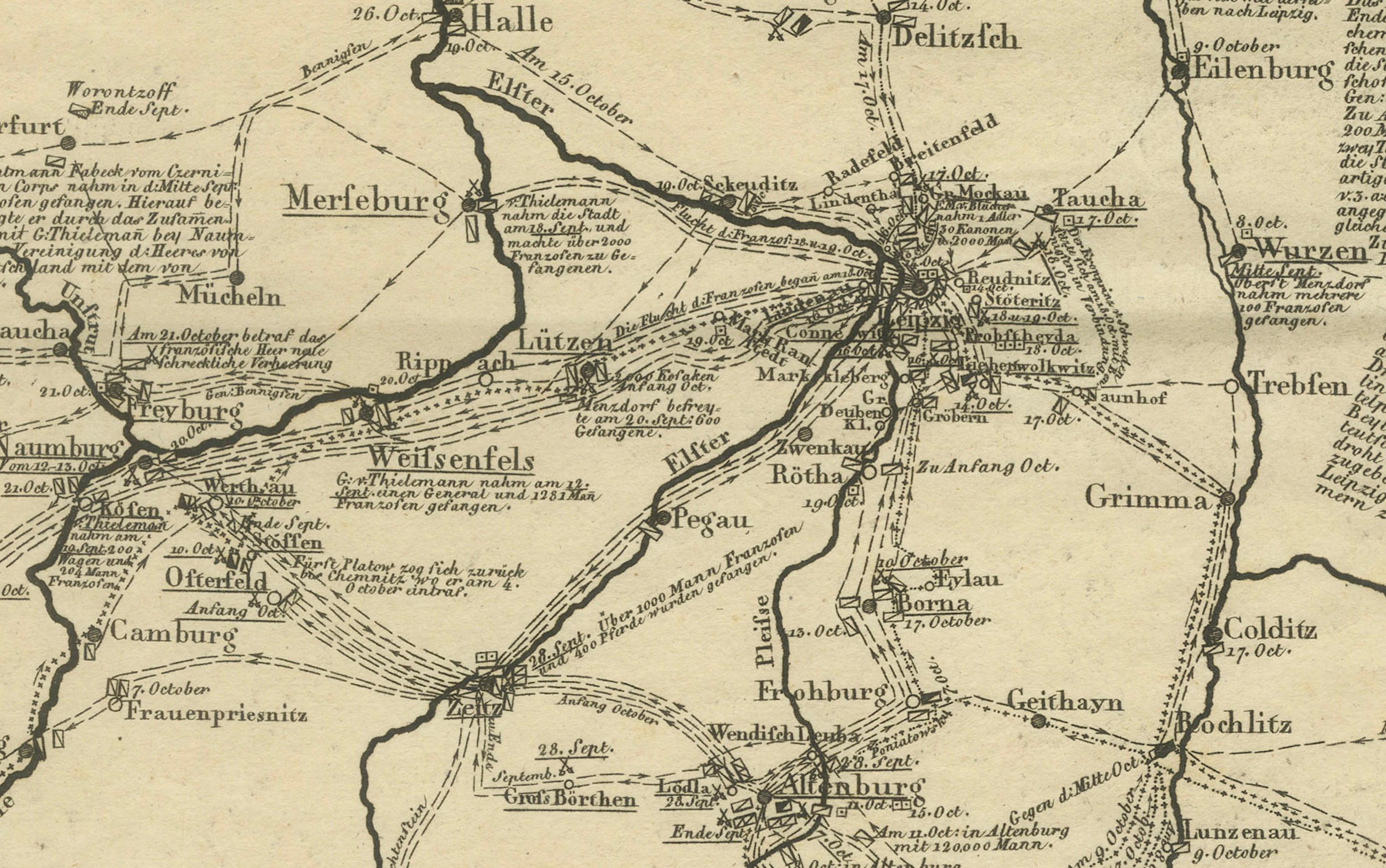 Napoleonic Wars: Germany Allied Military Campaign Map by Ausfeld, 1814
