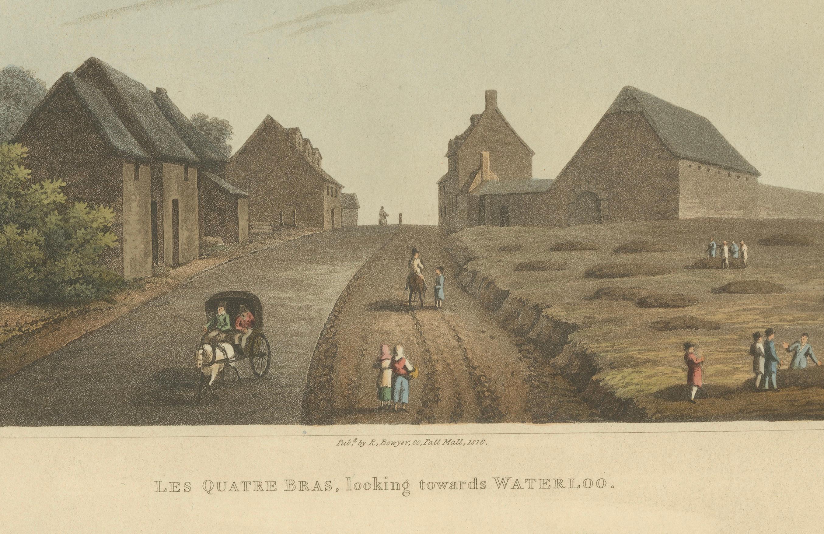 Napoleon’s Battlefields: Views of Les Quatre Bras and La Belle Alliance, 1815  

Description:  This historically significant engraving, published in 1816 as part of The Campaign of Waterloo, presents two key locations from the Napoleonic Wars: Les