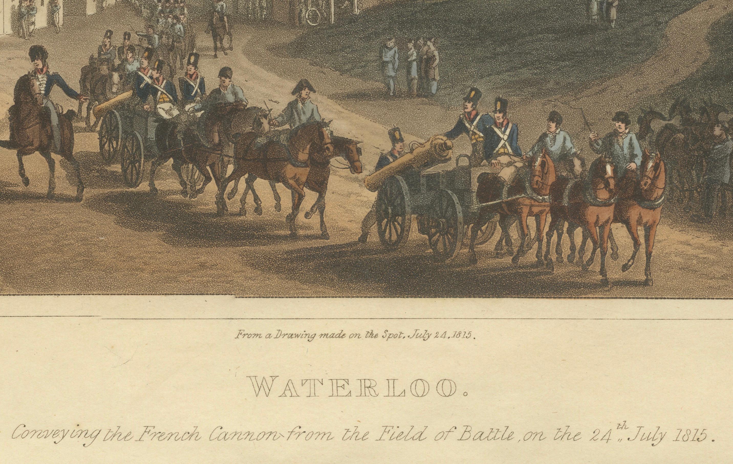 Napoleons Niederlage in Waterloo: Gefangene französische Kanonen beschlagnahmt am 24. Juli 1815 entfernt (Frühes 19. Jahrhundert) im Angebot