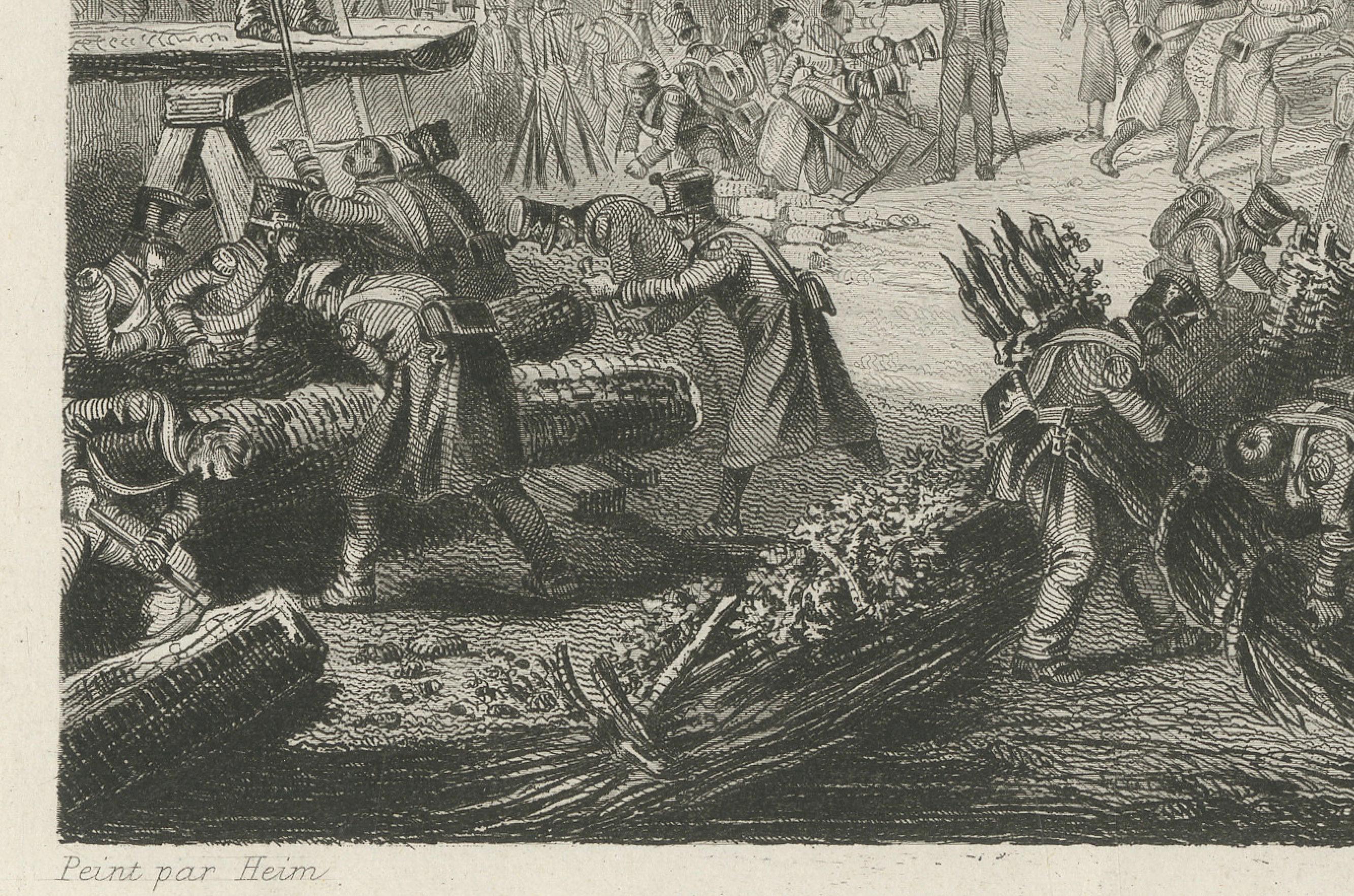 Engraved Napoleon's Defense of Burgos Castle in Spain, 1812 - Peninsular War Engraving For Sale