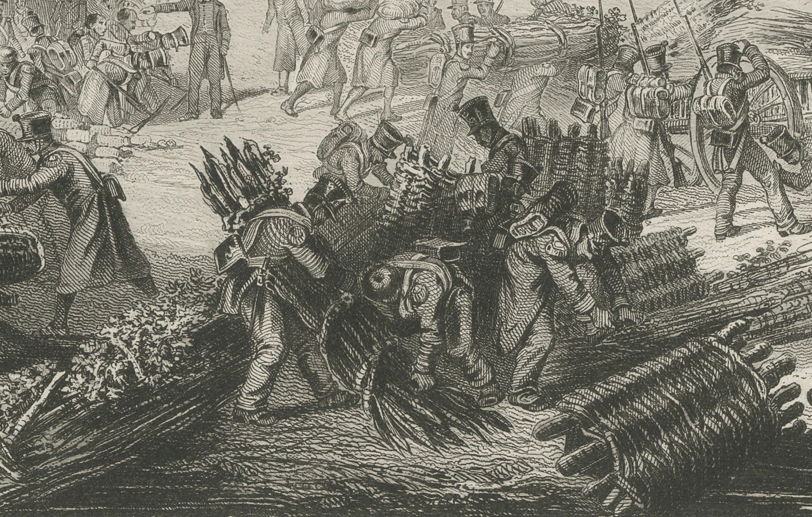 Mid-19th Century Napoleon's Defense of Burgos Castle in Spain, 1812 - Peninsular War Engraving For Sale