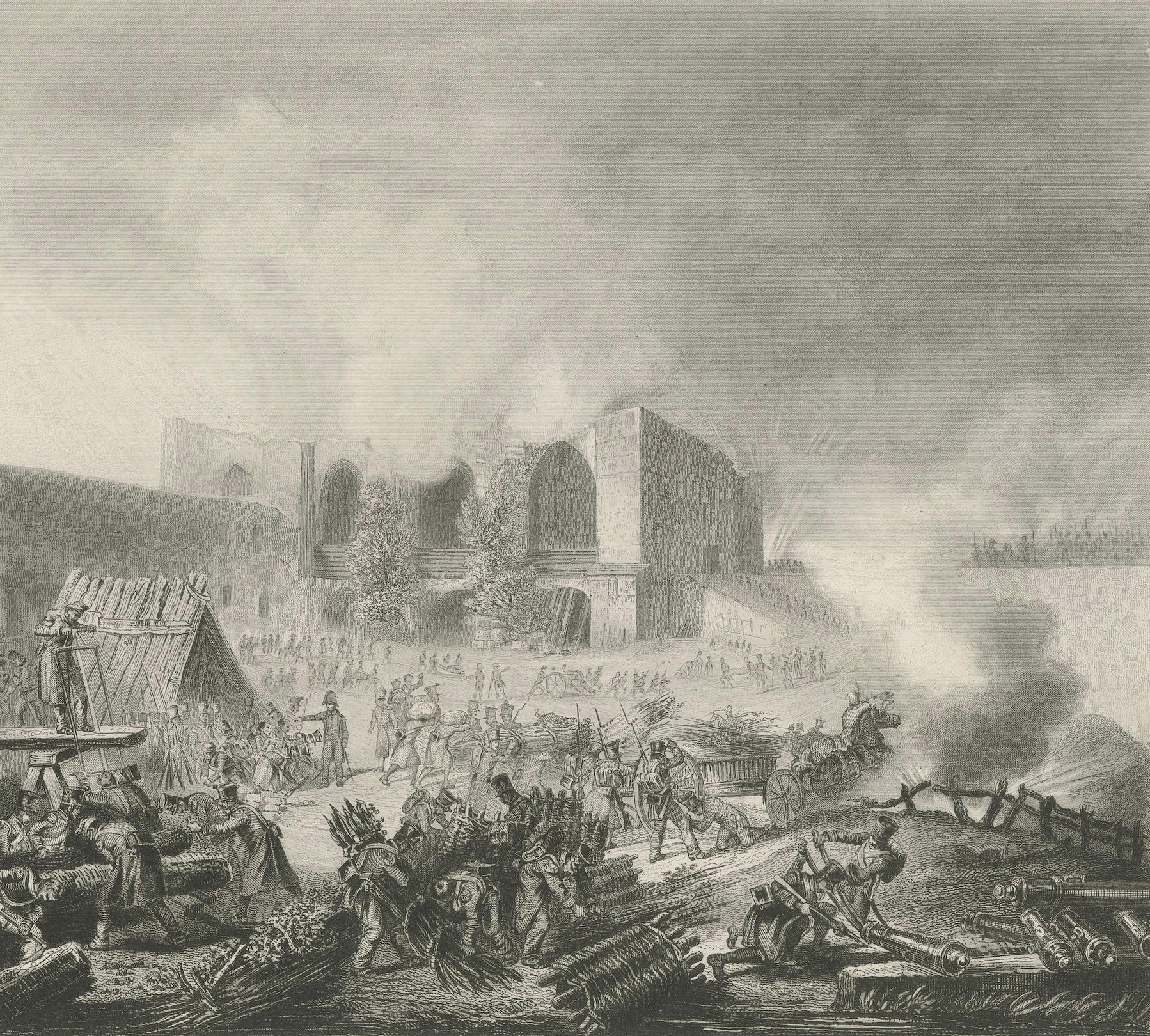 Napoleon's Defense of Burgos Castle in Spain, 1812 - Peninsular War Engraving For Sale 1