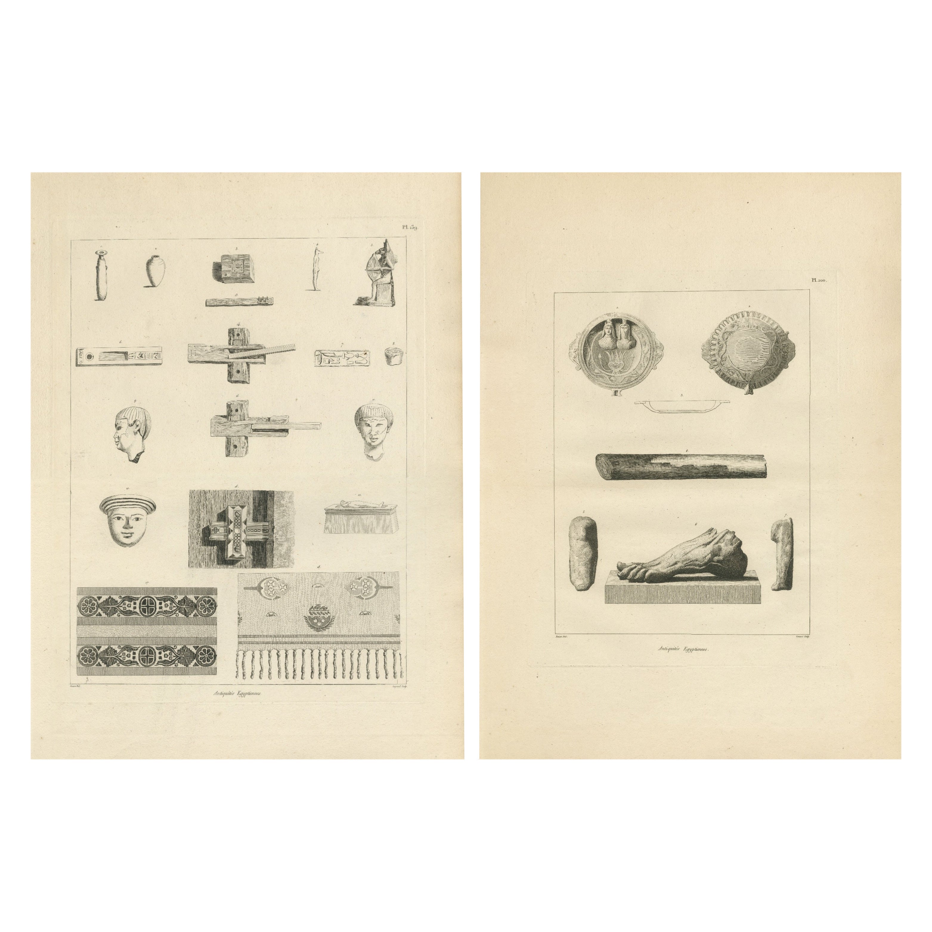 L
Égypte de Napoléon : Artefacts anciens et fragments de sculptures, 2 gravures, 1802