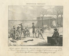 Napoleon's Snow Fort at Brienne, Antique Madou Lithograph, 1827