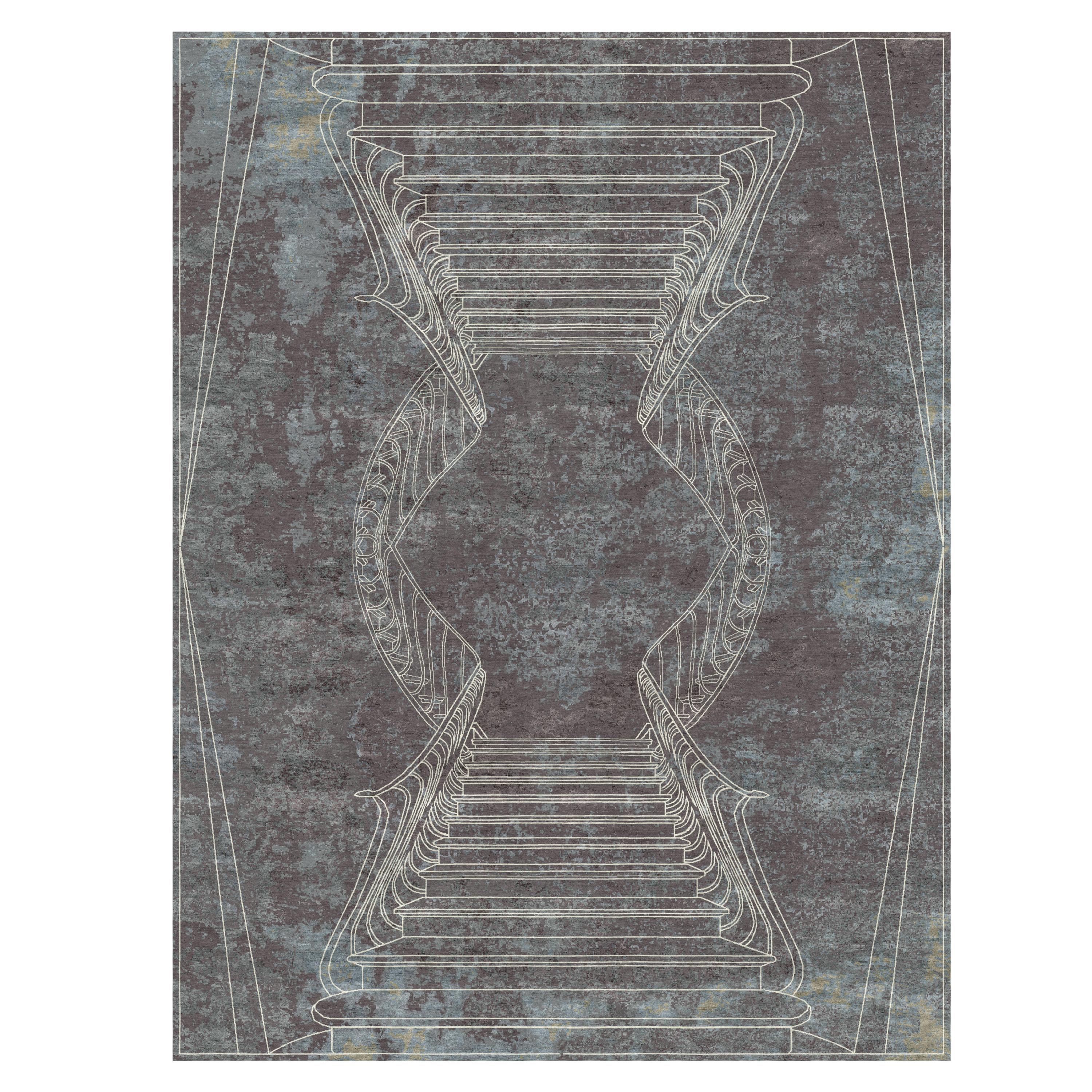 Geometric Rug Grey Sustainable Italian Wool Silk - Napoli Fumo