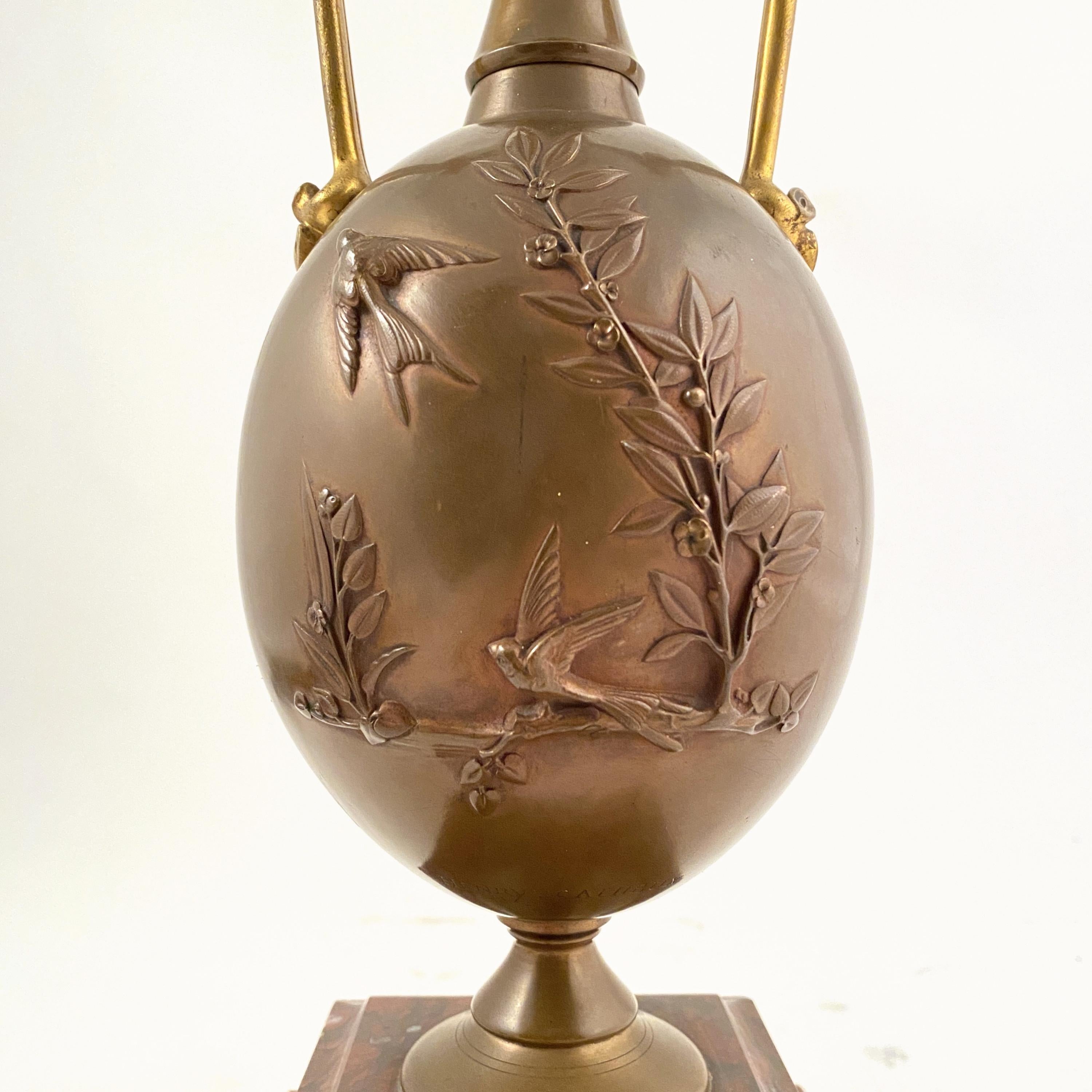 19th Century Napoleon III Bronze Vase Lamp by Cahieux & Barbedienne For Sale