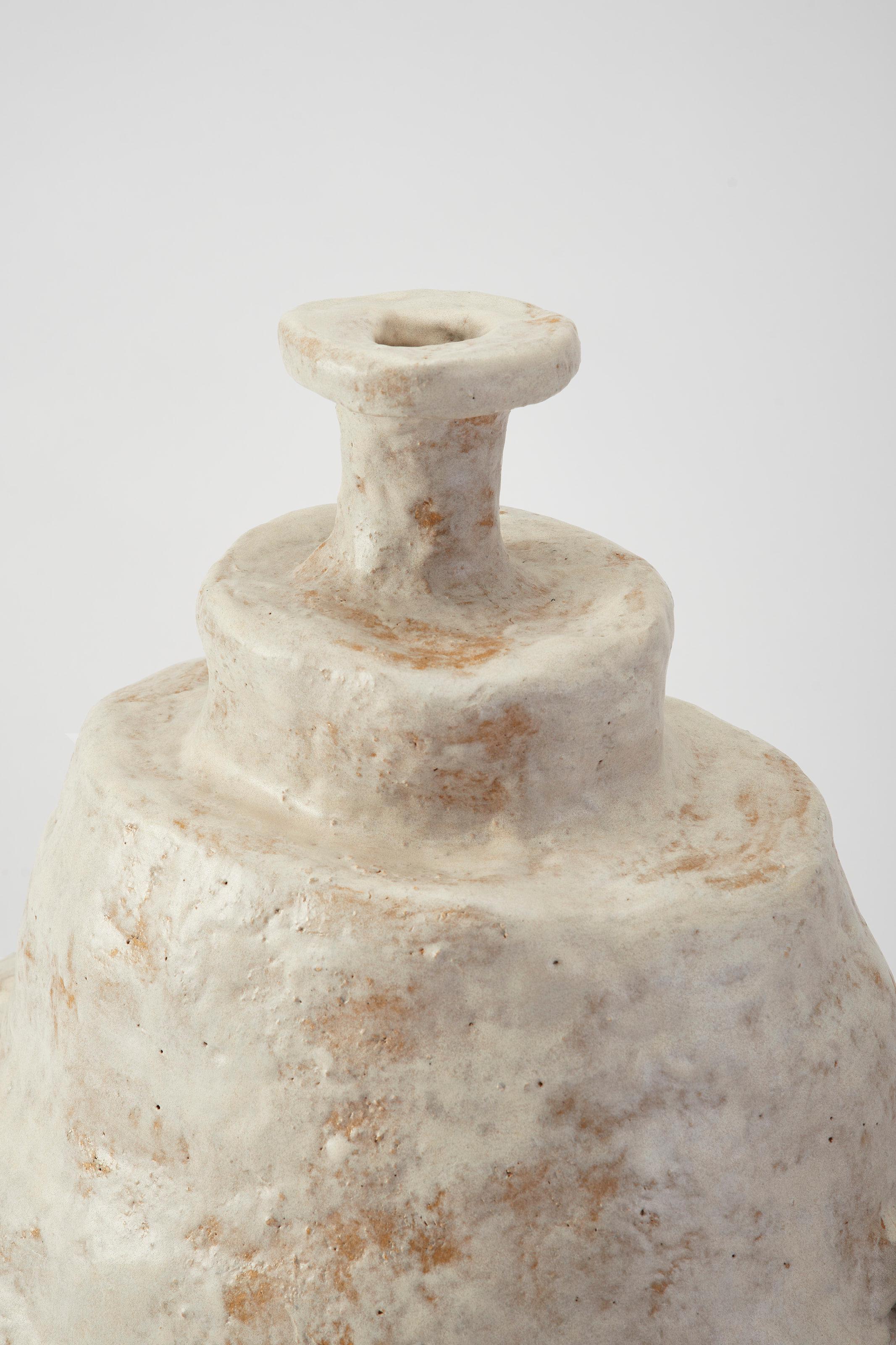 Dutch Contemporary Hand-sculpted Off-White Glazed Ceramic Pot by Willem Van Hooff For Sale