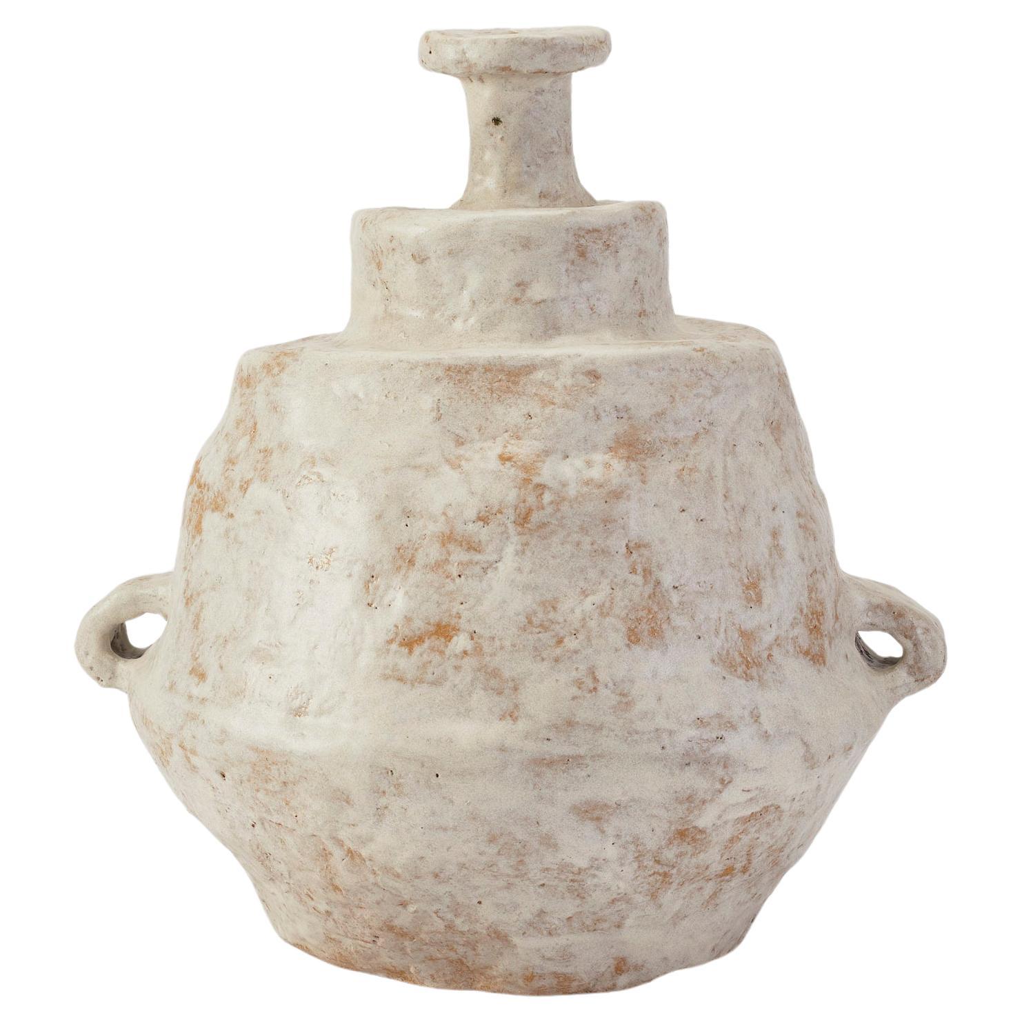 Contemporary Hand-sculpted Off-White Glazed Ceramic Pot by Willem Van Hooff For Sale