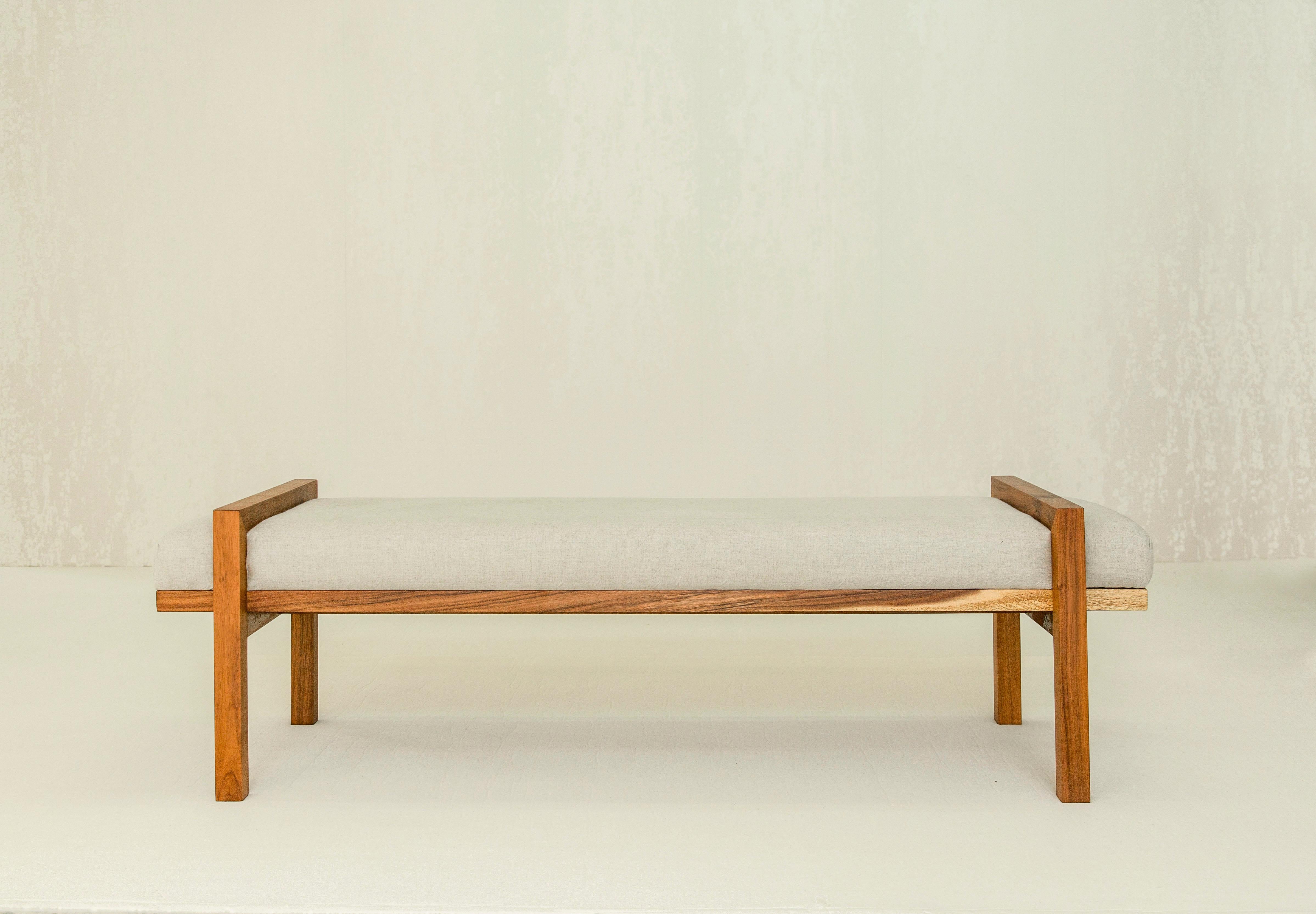 The Nara bench is made out of a Mexican wood called Tzalam. The upholstery comes in linen-many color available.

This bench can be a great compliment to a living room or the front of the bed.