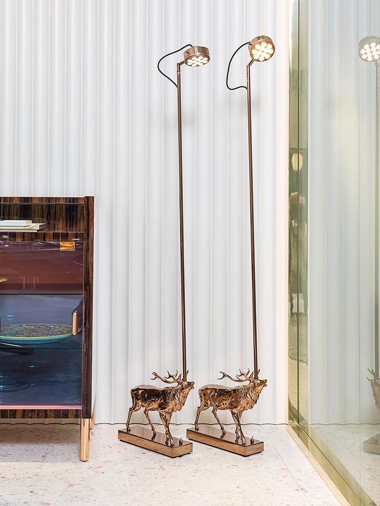 Nara, Floor Lamp with Sculpture Deer For Sale at 1stDibs
