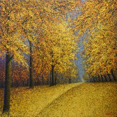Forest Covers Gold Leafs Modern Impressionism and Pointilism by Narate Kathong
