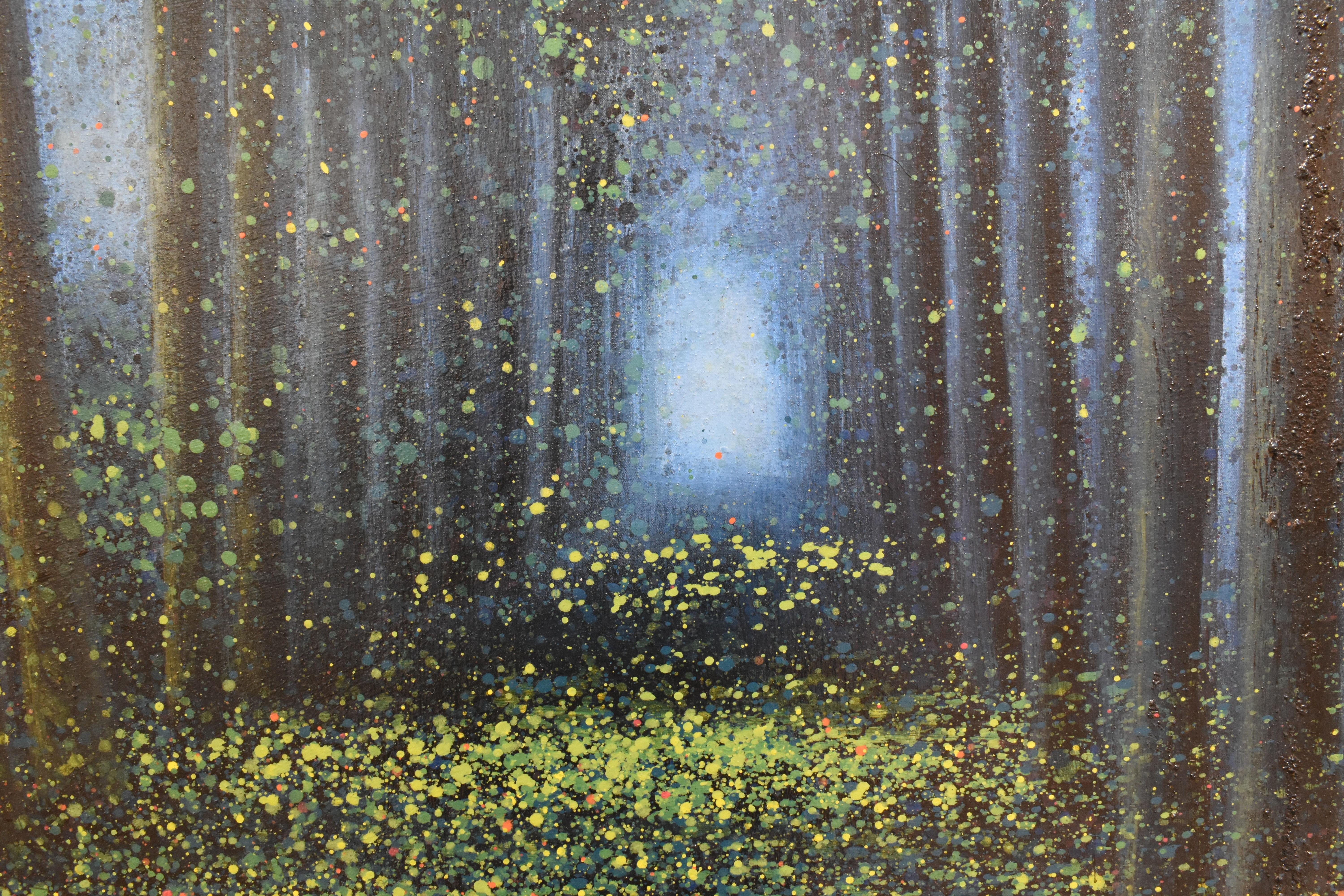  Forest walk to calm the soul - Pointillism tLandscape by the Thailand artist - Painting by Narate Kathong
