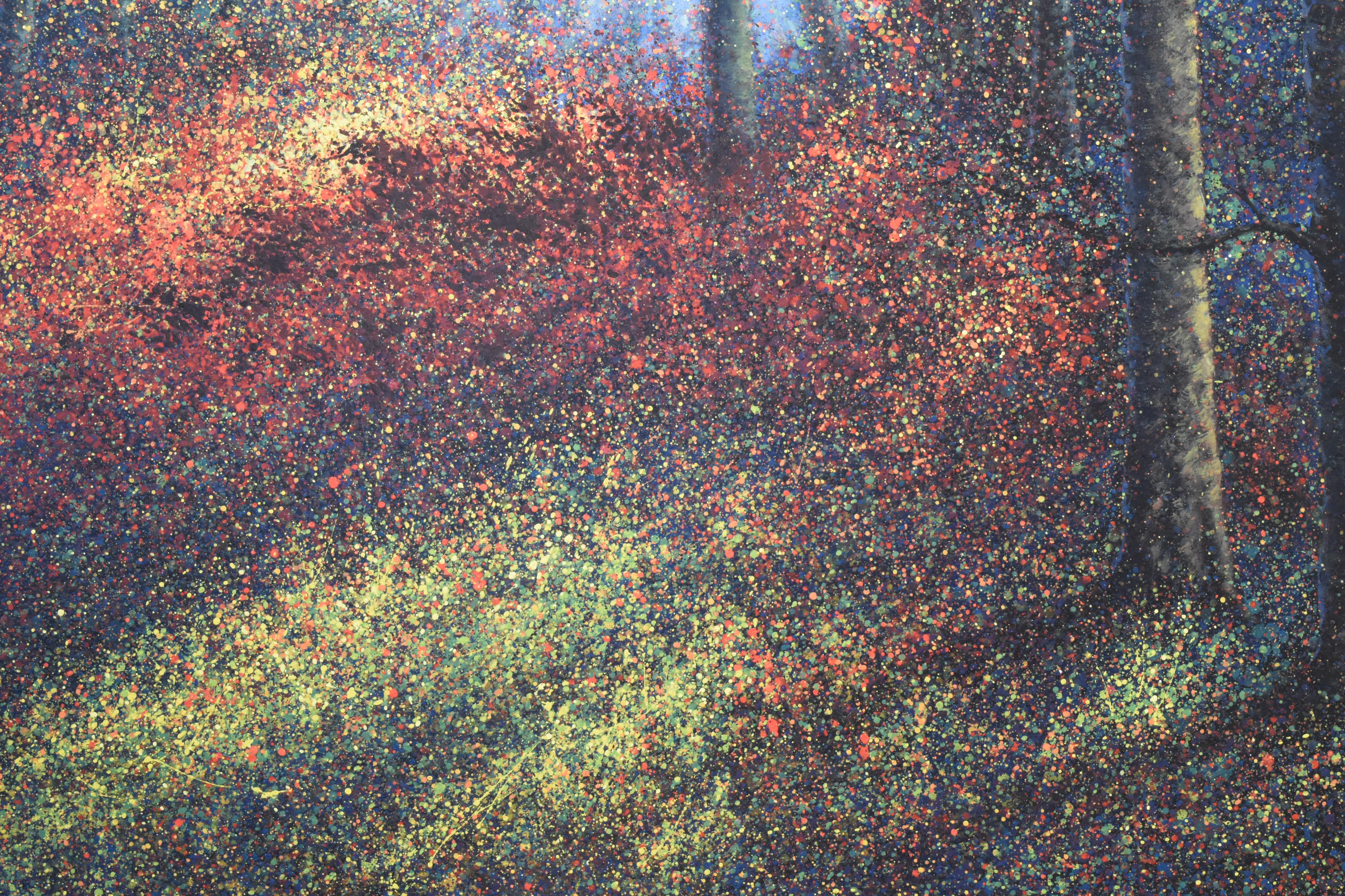 Vitality growing in the forest - Pointillism tLandscape by the Thailand artist - Painting by Narate Kathong
