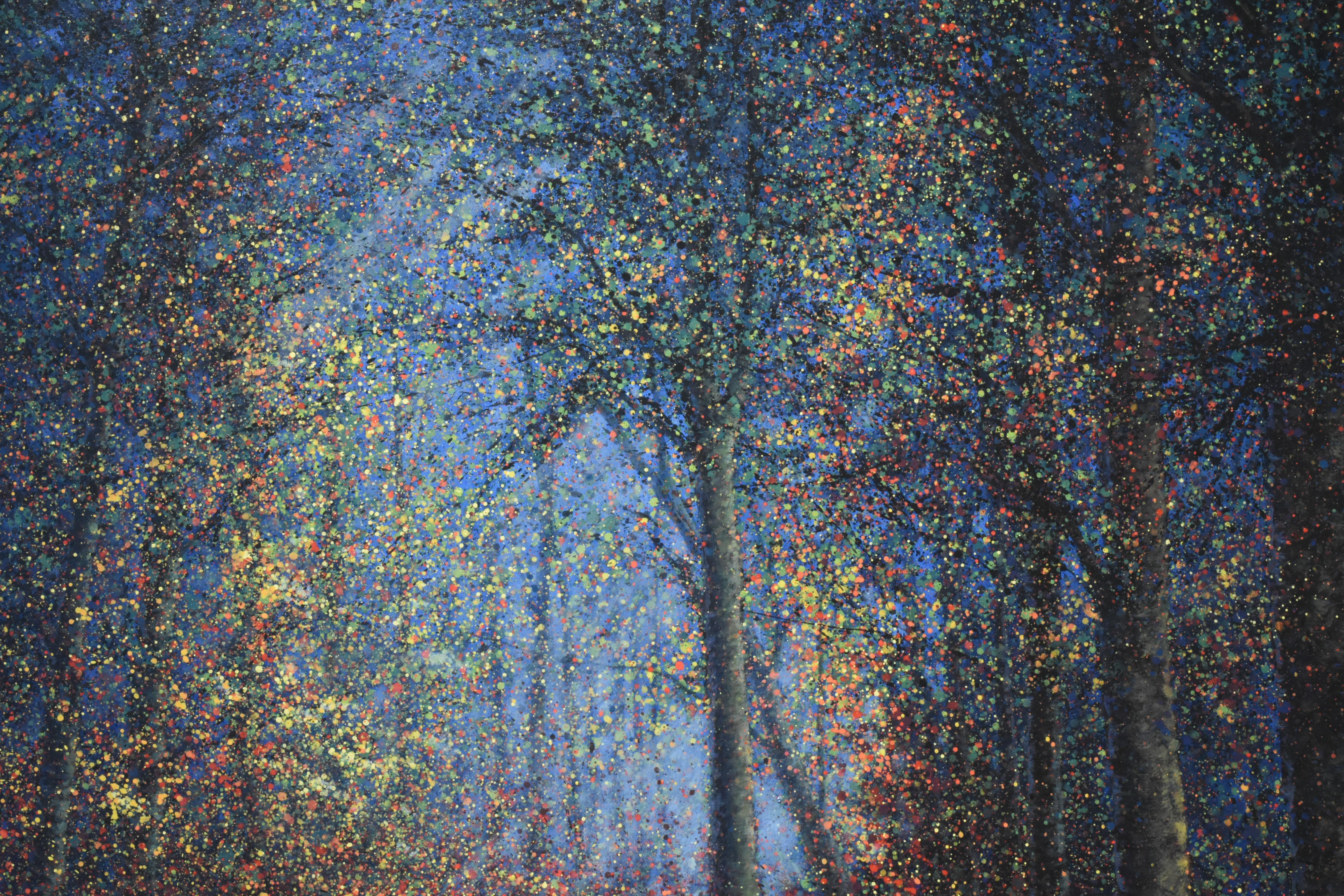 La vitalità che cresce nella foresta - Paesaggio puntinista dell'artista tailandese - Painting Puntinismo di Narate Kathong