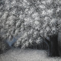 White Snow Winter Forest in Calm-Pointillism Landscape by the Thailand artist