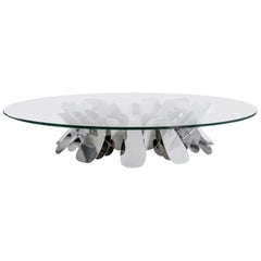 Contemporary Glass Center Table in Polished Stainless Steel