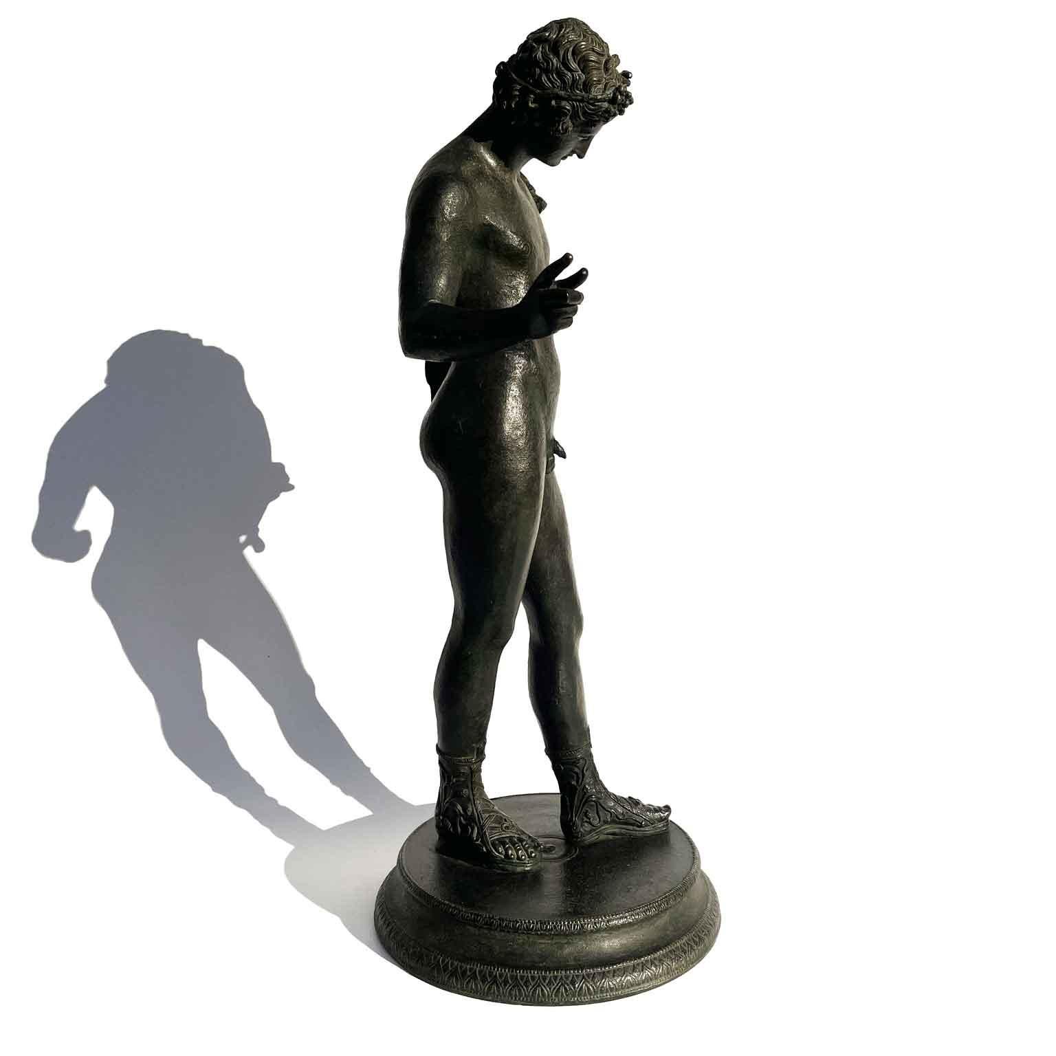 Narcissus in Bronze Italian Grand Tour Sculpture According to the Model of Pompeii For Sale 6