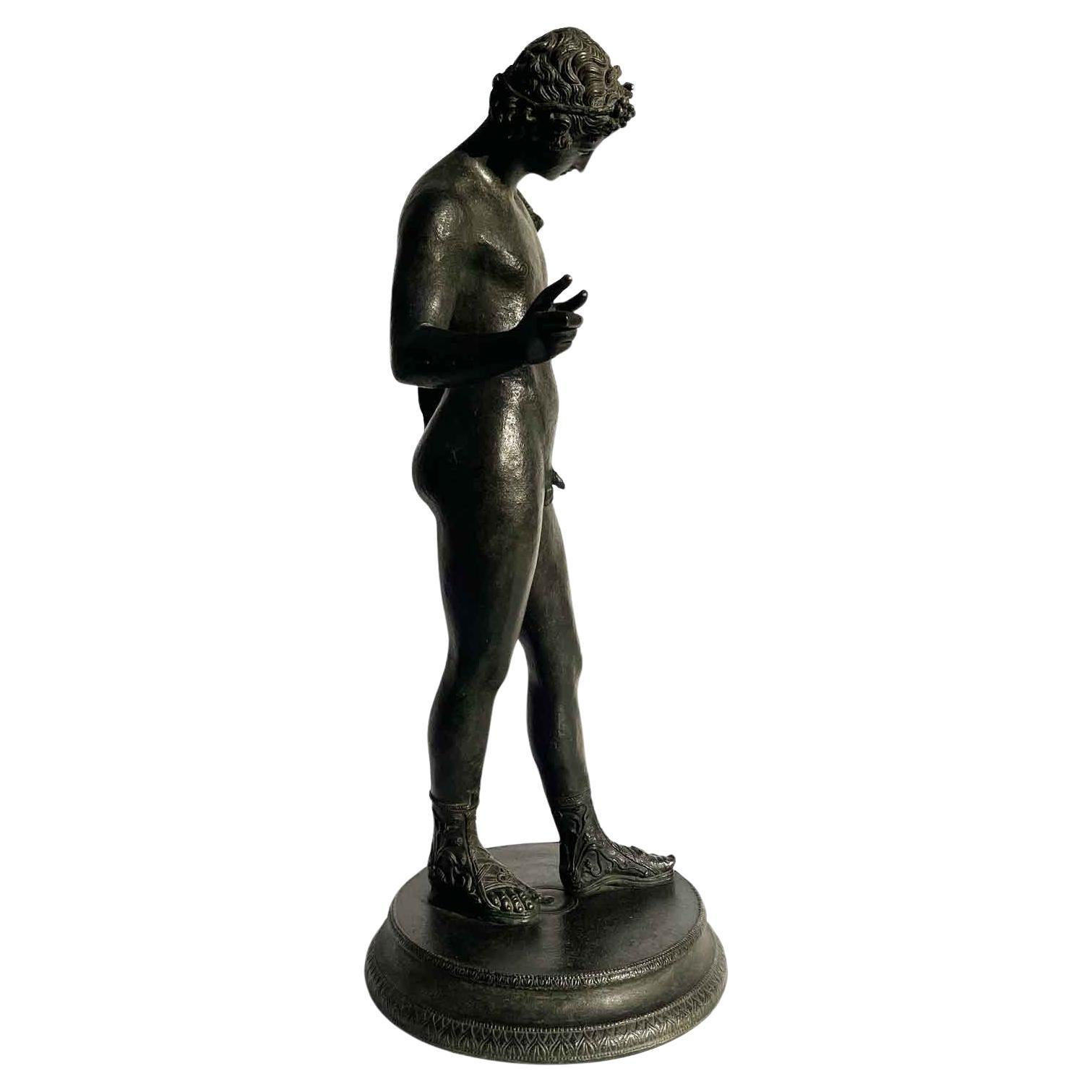 Narcissus in Bronze Italian Grand Tour Sculpture According to the Model of Pompeii For Sale 7