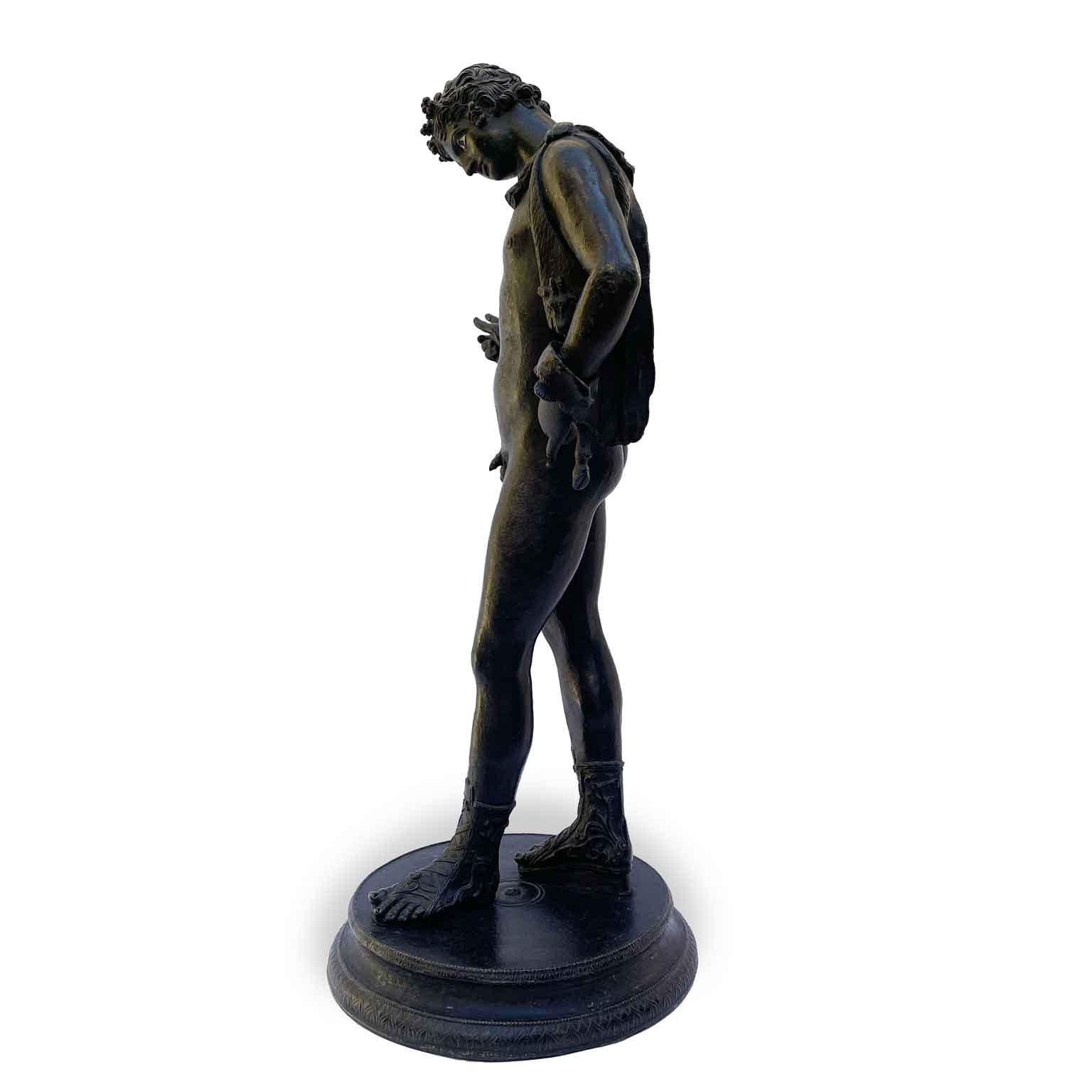 Narcissus in Bronze Italian Grand Tour Sculpture According to the Model of Pompeii For Sale 8