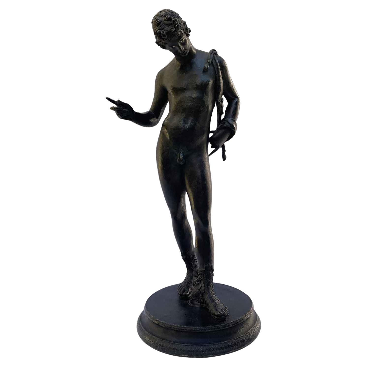 Narcissus in Bronze Italian Grand Tour Sculpture According to the Model of Pompeii For Sale 9