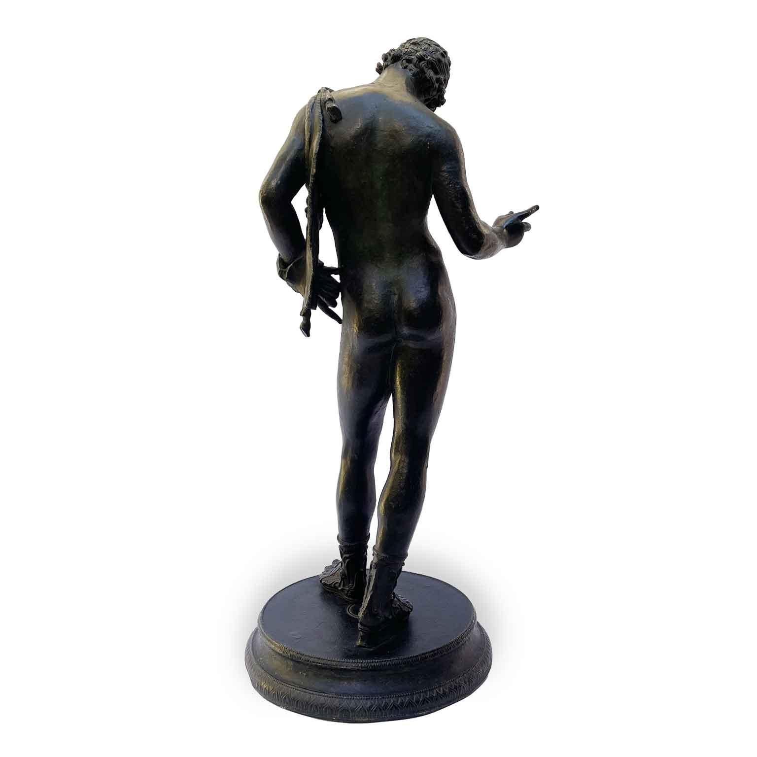 Narcissus in Bronze Italian Grand Tour Sculpture According to the Model of Pompeii For Sale 10