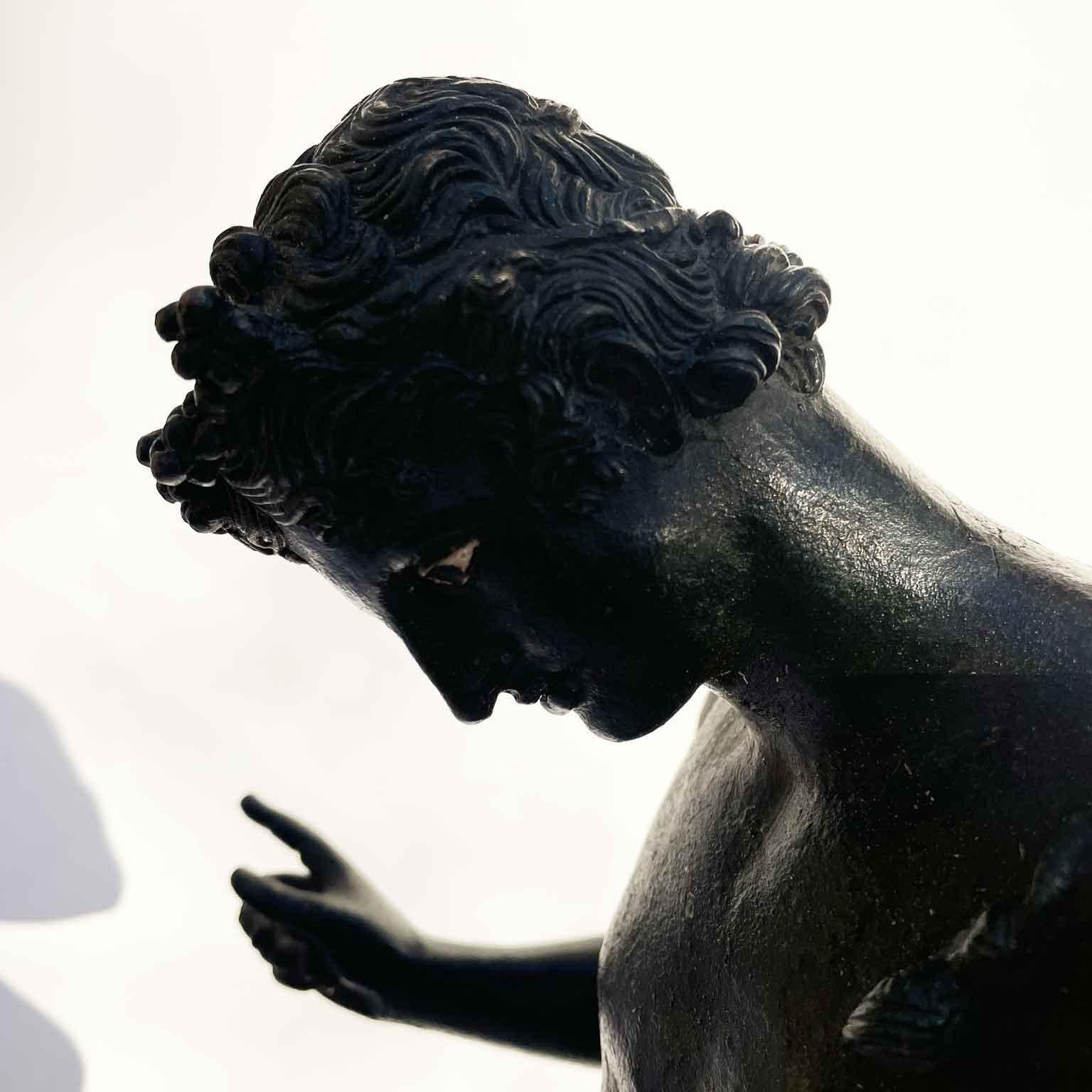 Narcissus in Bronze Italian Grand Tour Sculpture According to the Model of Pompeii For Sale 11