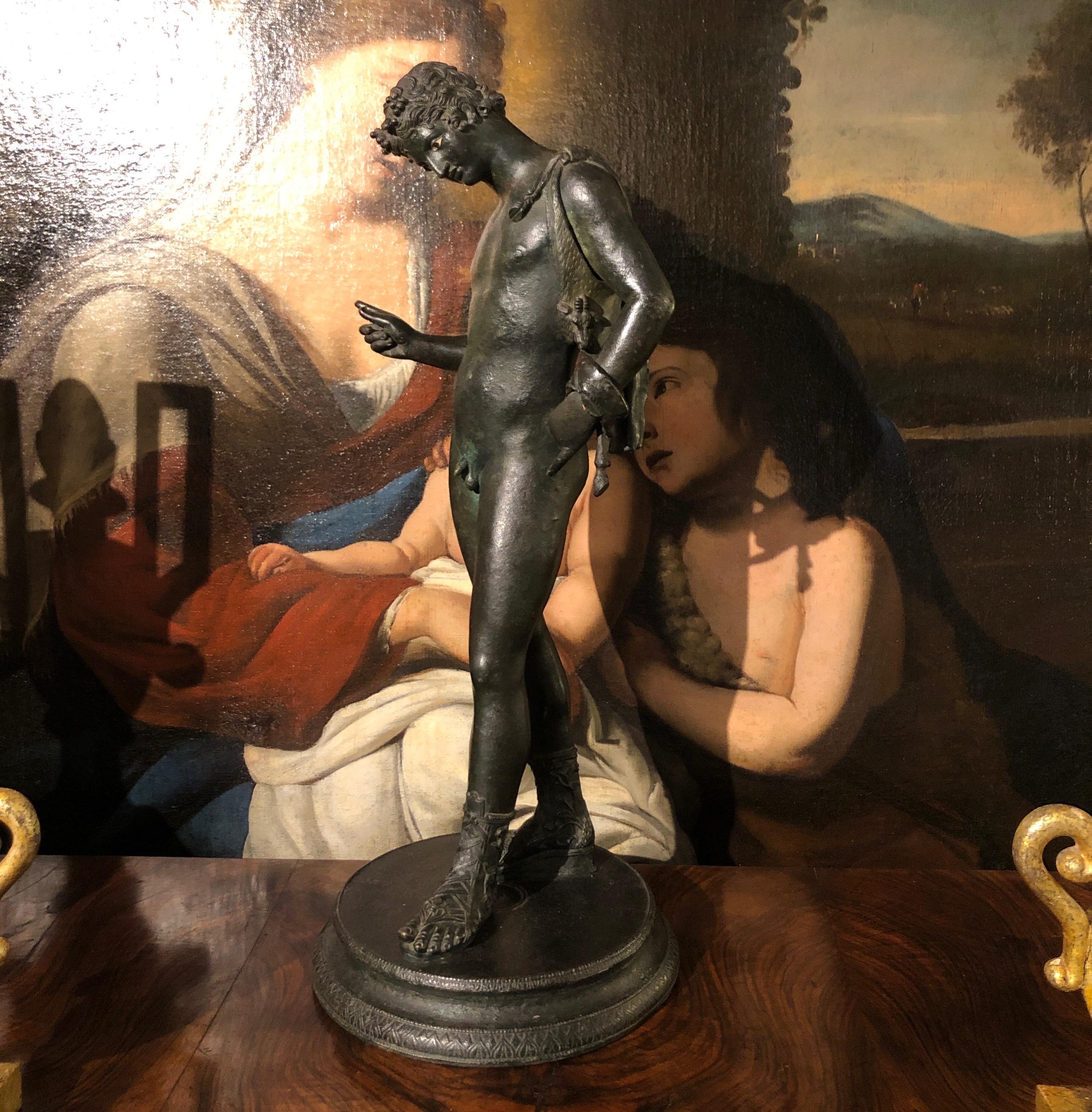 Narcissus in Bronze Italian Grand Tour Sculpture According to the Model of Pompeii In Good Condition For Sale In Milan, IT