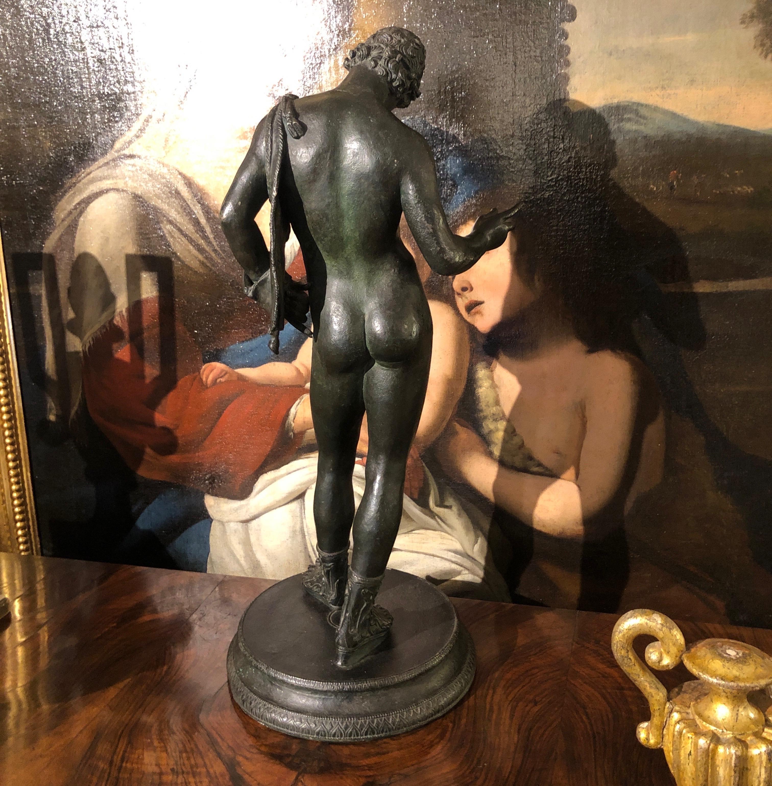 Early 20th Century Narcissus in Bronze Italian Grand Tour Sculpture According to the Model of Pompeii For Sale