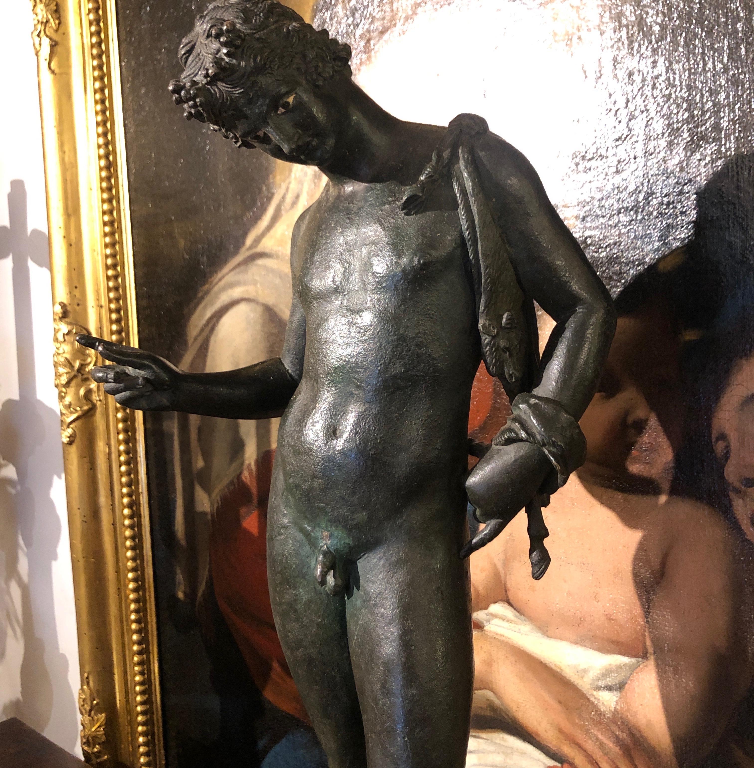 Narcissus in Bronze Italian Grand Tour Sculpture According to the Model of Pompeii For Sale 2