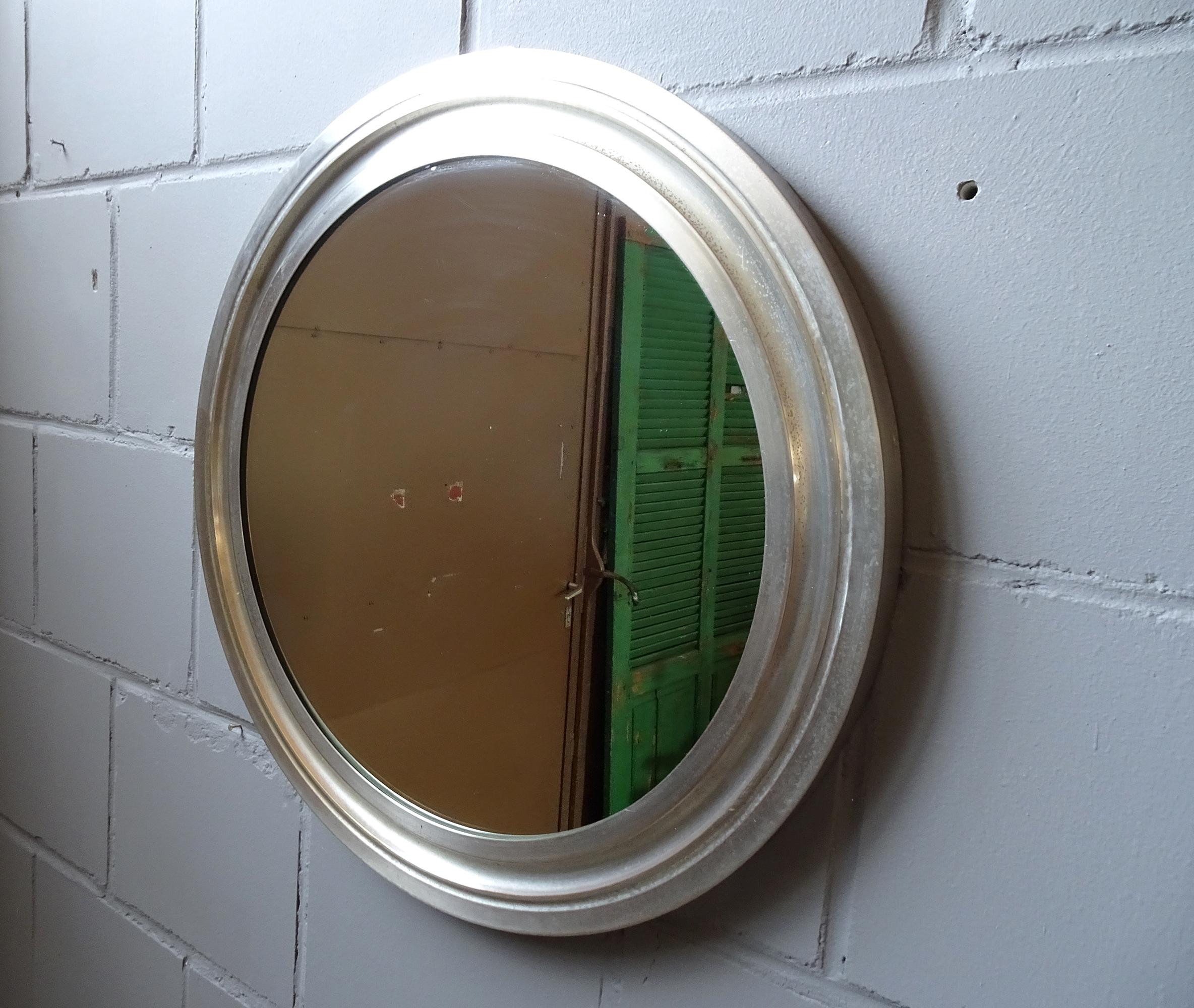 Mid-Century Modern Narciso Mirror by Sergio Mazza, Round Metal Mirror, Italian Wall Mirror For Sale