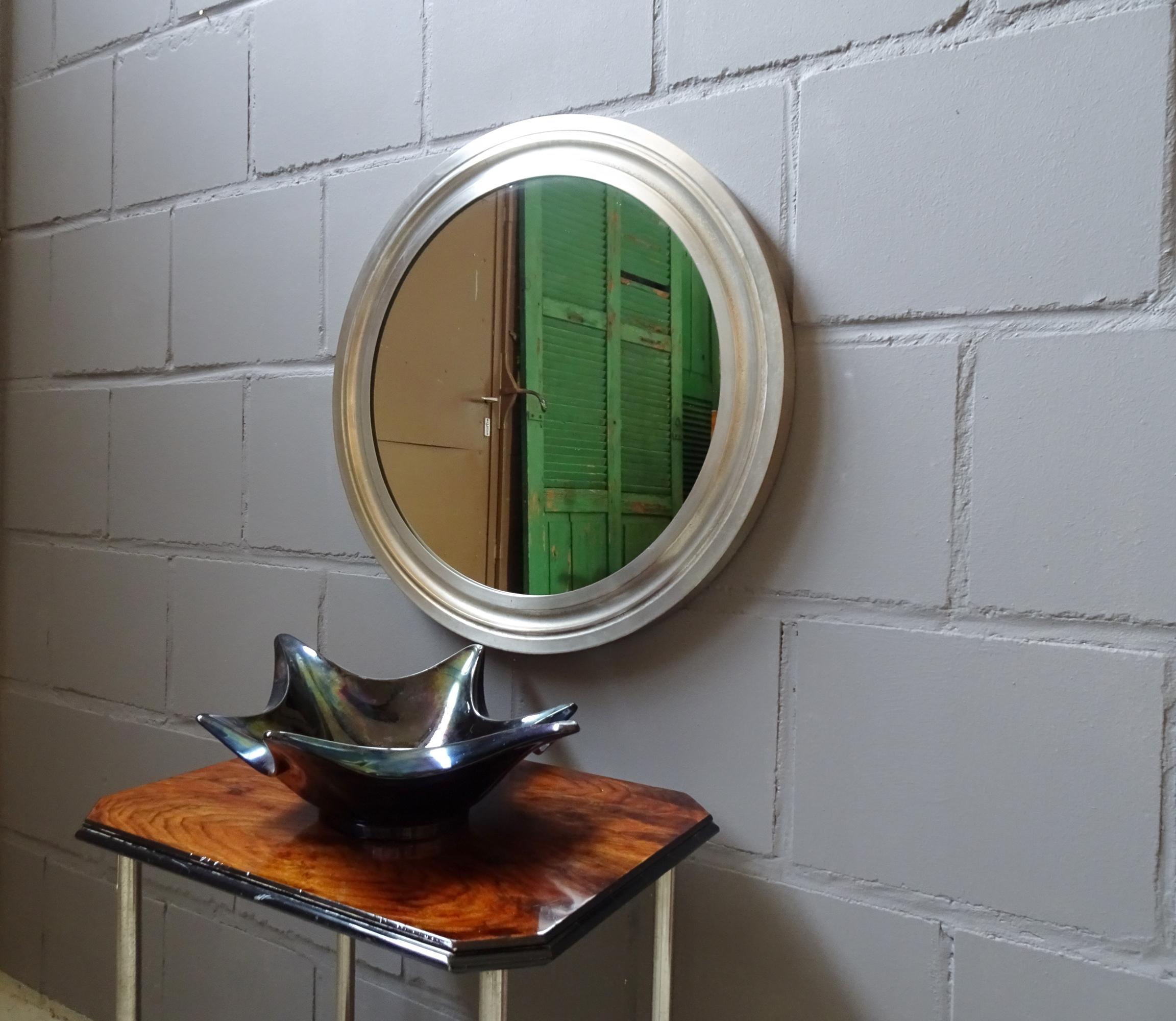 Narciso Mirror by Sergio Mazza, Round Metal Mirror, Italian Wall Mirror For Sale 1