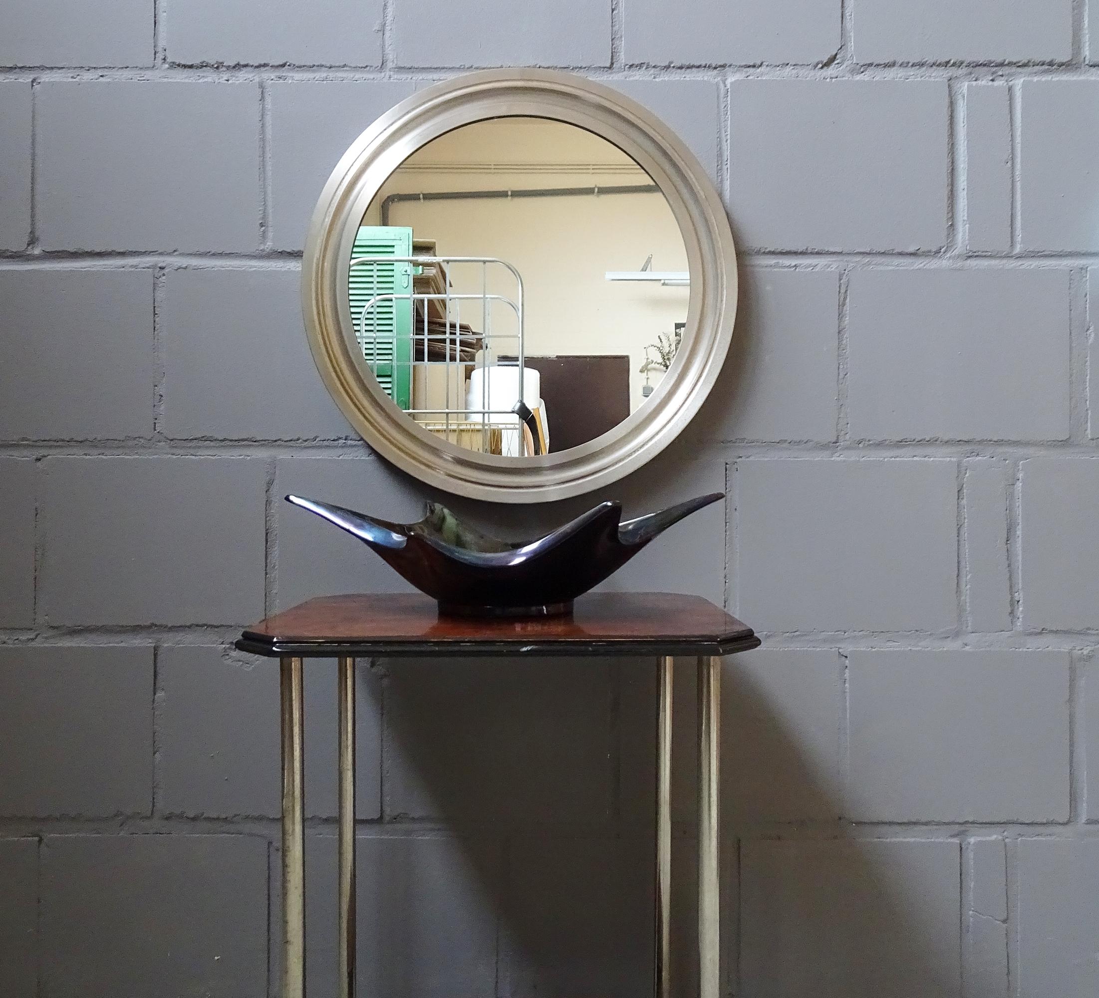 Narciso Mirror by Sergio Mazza, Round Metal Mirror, Italian Wall Mirror For Sale 2