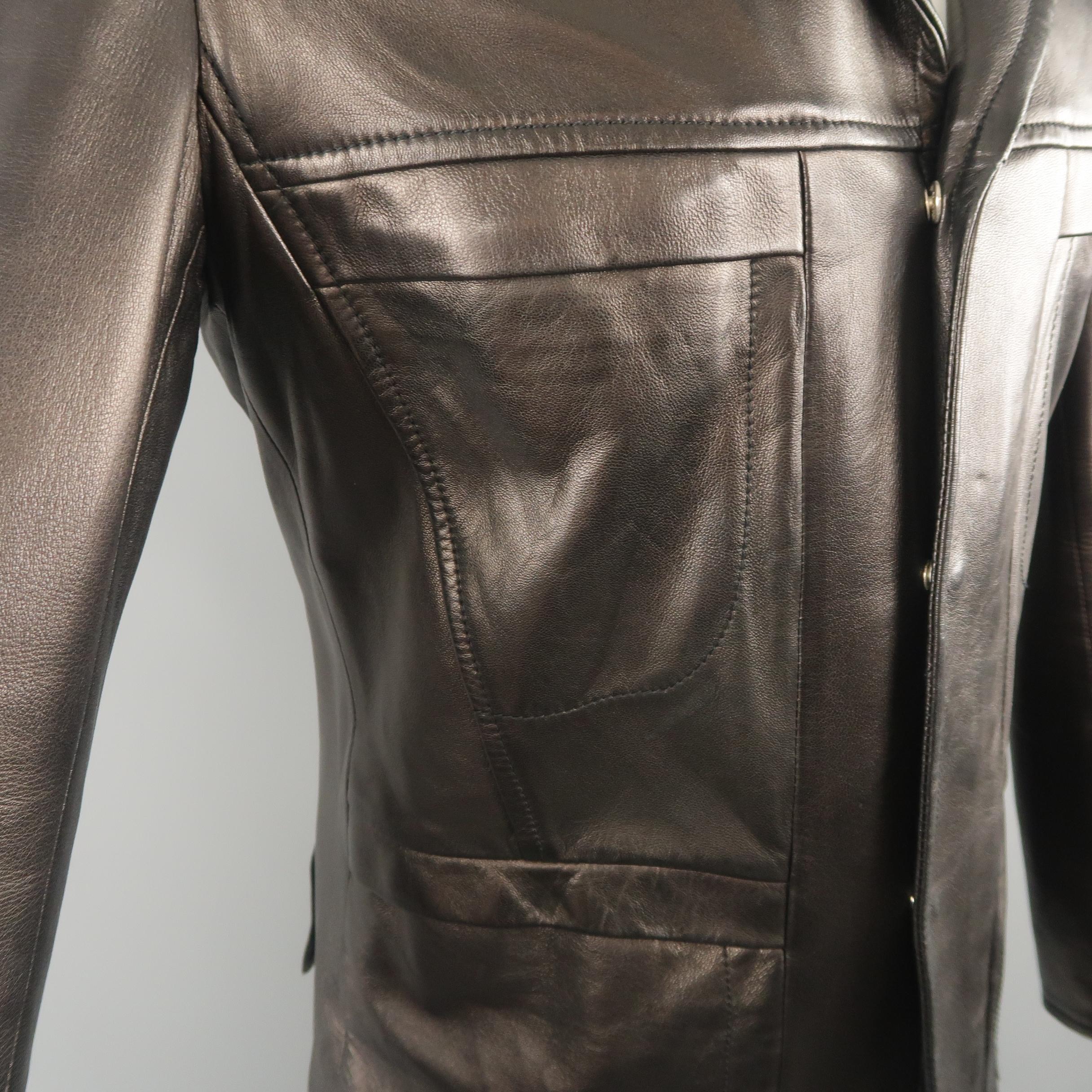 NARCISO RODRIGUEZ 38 Black Leather Snap Placket Sport Jacket In Good Condition In San Francisco, CA