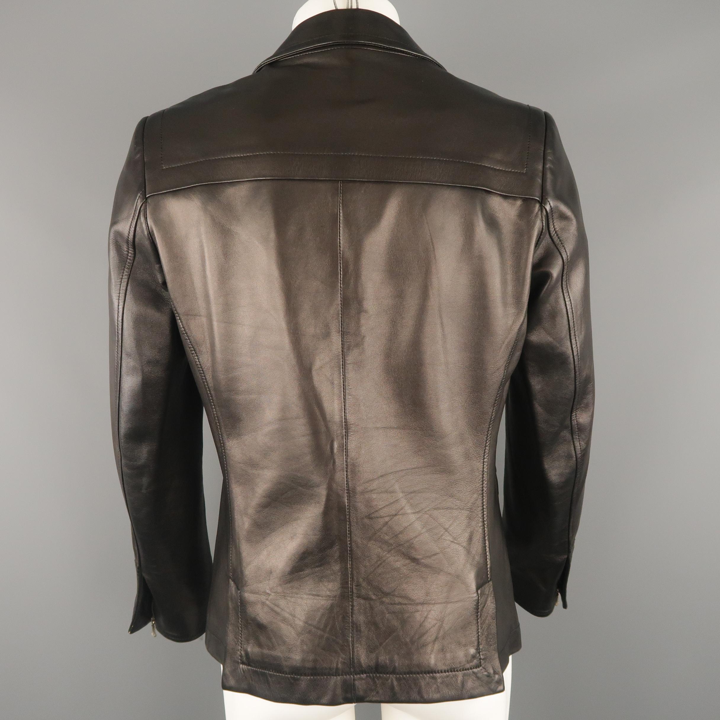 NARCISO RODRIGUEZ 38 Black Leather Snap Placket Sport Jacket 1