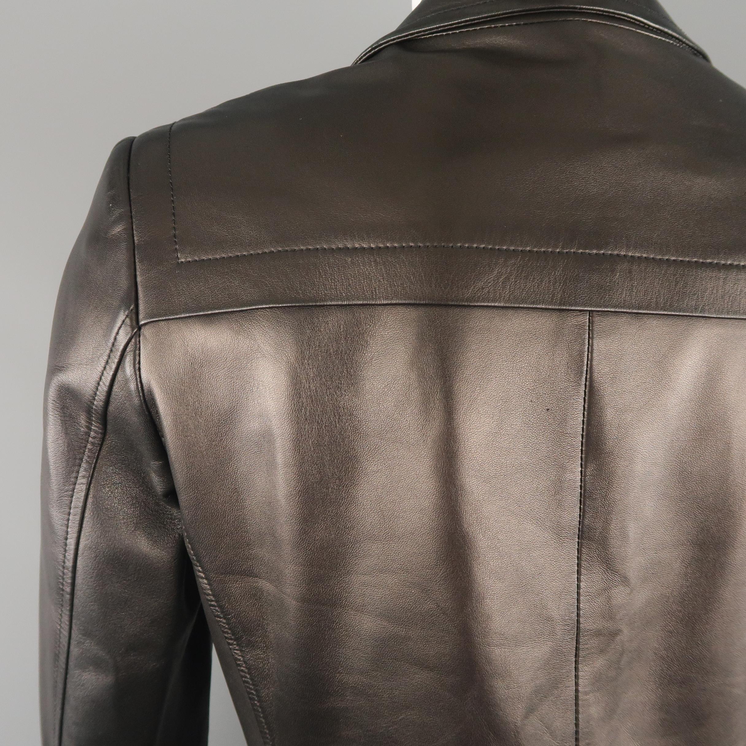 NARCISO RODRIGUEZ 38 Black Leather Snap Placket Sport Jacket 2