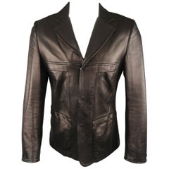 NARCISO RODRIGUEZ 38 Black Leather Snap Placket Sport Jacket