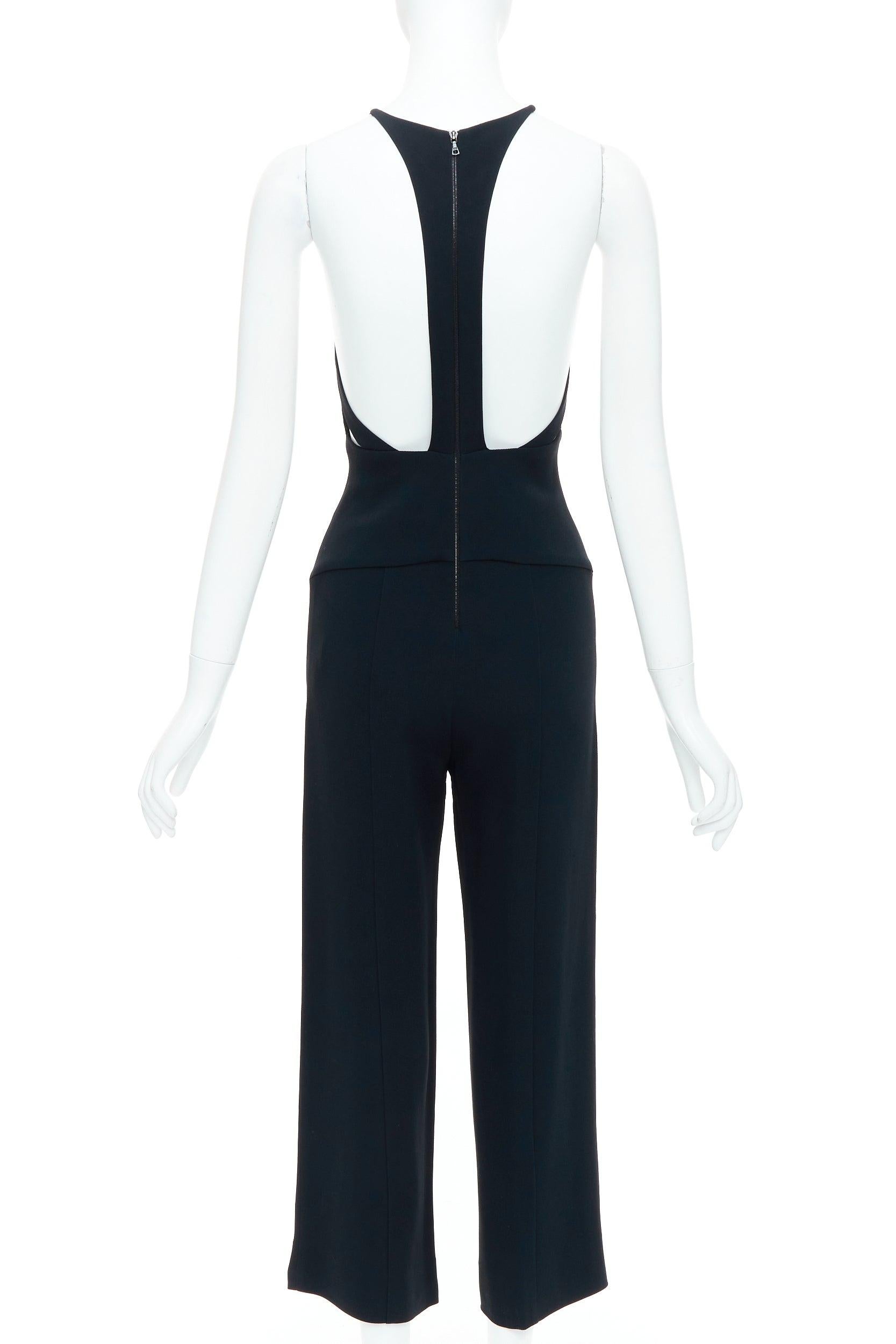 Black NARCISO RODRIGUEZ black side cut out halter neck wide jumpsuit IT38 XS For Sale