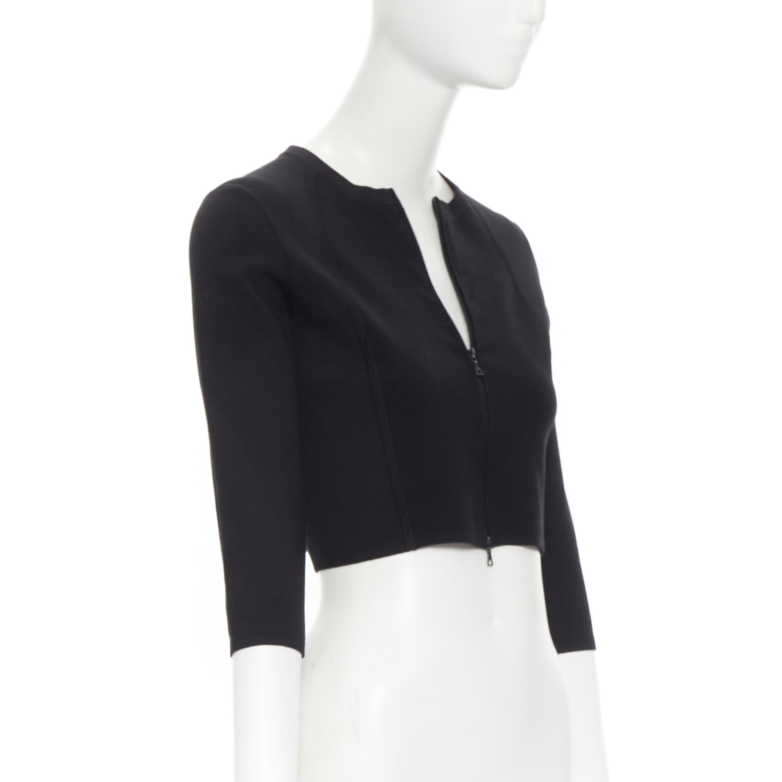 Black NARCISO RODRIGUEZ black silk wool knit zip front cropped sweater  IT40 XS