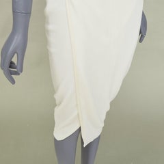 NARCISO RODRÍGUEZ: elegante vestido midi de mezcla de viscosa en color marfil con panel cruzado drapeado, talla IT38