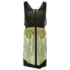 Narciso Rodriguez Green Satin and Black Mesh Overlay Sleeveless Dress M