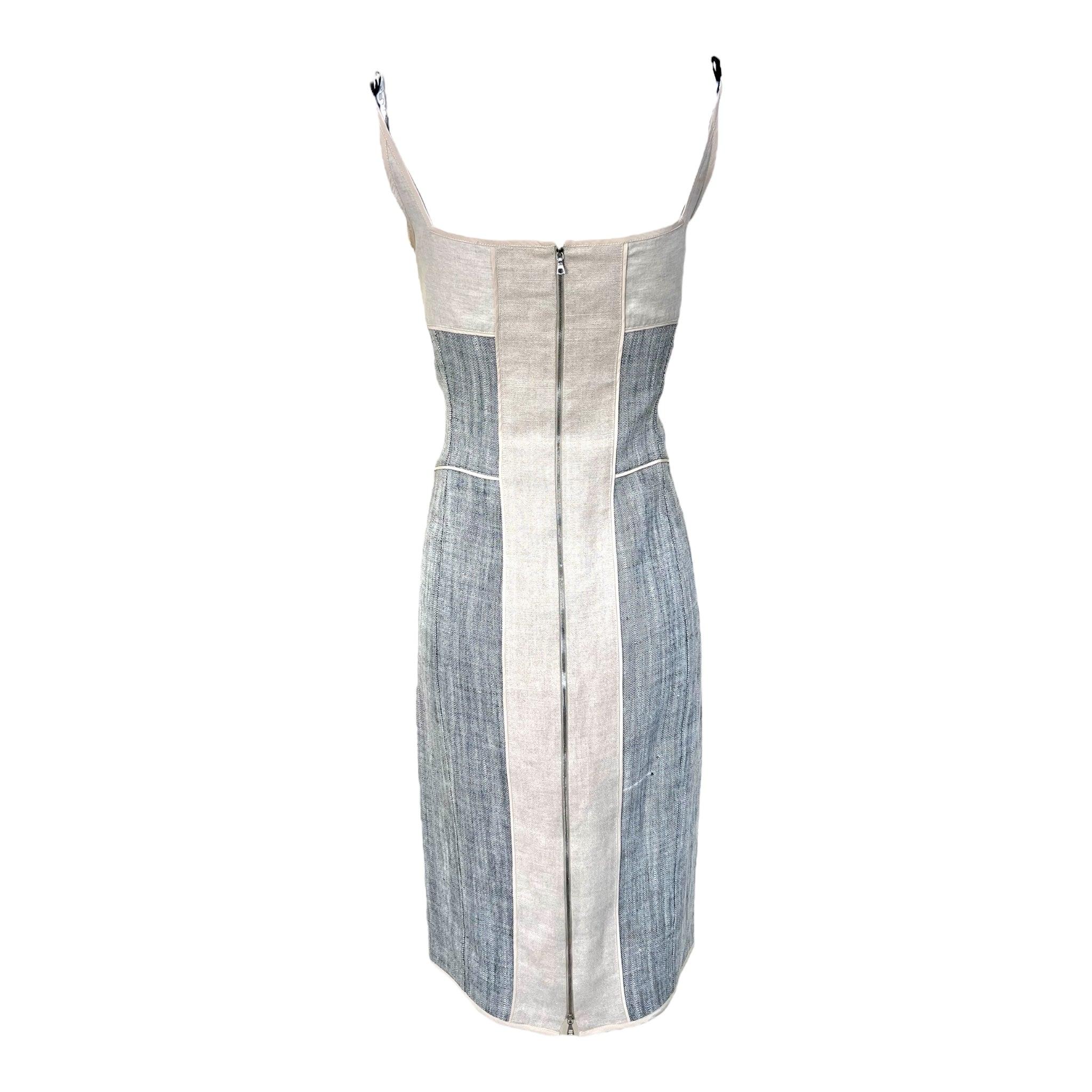 Gray Narciso Rodriguez Linen Grey and Ivory Panel Dress, 2000s For Sale