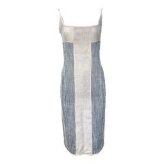 Narciso Rodriguez Kleid aus grauem und elfenbeinfarbenem Leinen, 2000er Jahre