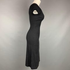 NARCISO RODRIGUEZ Größe 2 Schwarzes geripptes Kleid aus Baumwolle / Polyamide mit V-Ausschnitt