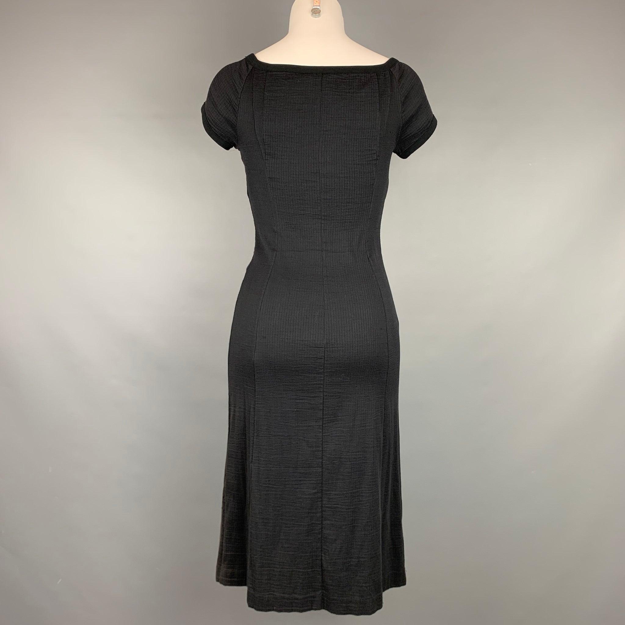 NARCISO RODRIGUEZ Size 2 Black Ribbed Cotton / Polyamide V-neck Dress In Good Condition For Sale In San Francisco, CA