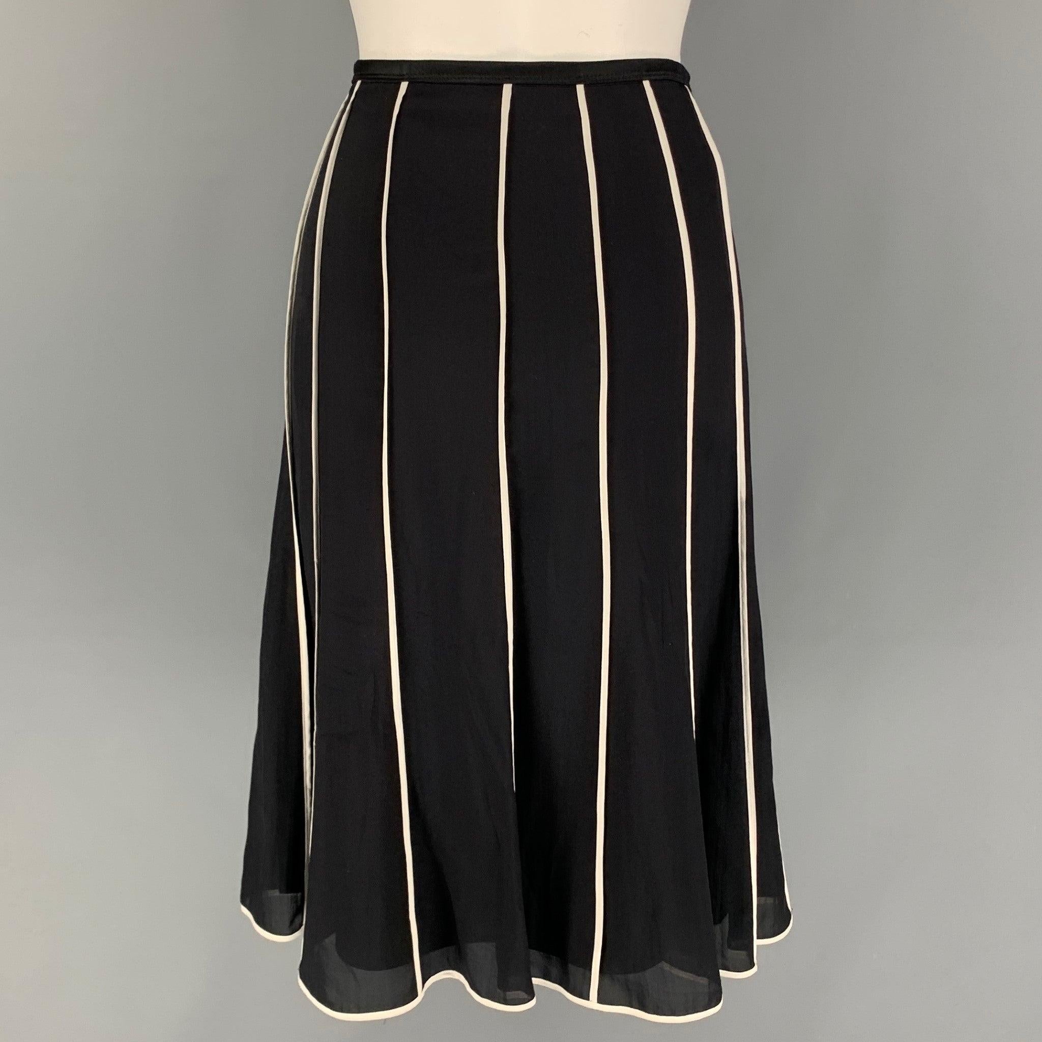 NARCISO RODRIGUEZ Size 4 Black White Silk Stripe A-Line Skirt In Good Condition In San Francisco, CA