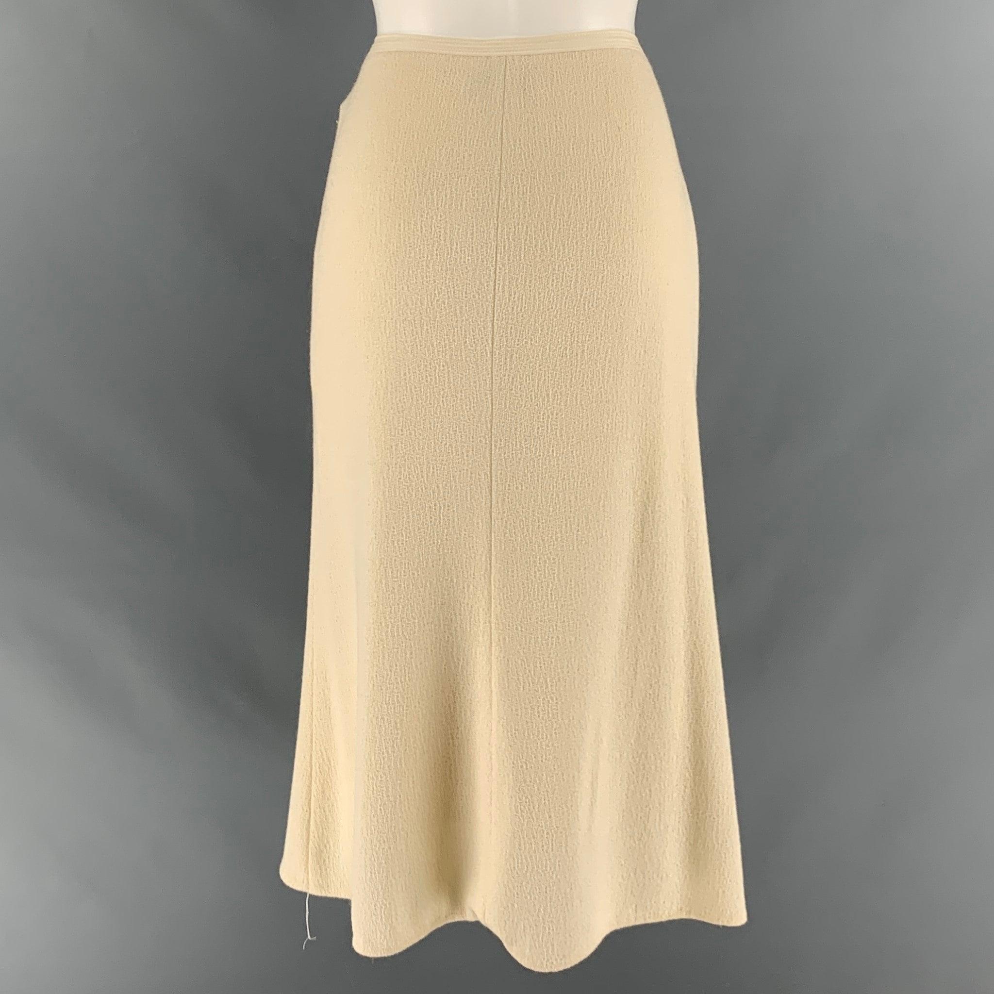 NARCISO RODRIGUEZ Size 6 Cream Viscose Wool A-Line Long Skirt In Excellent Condition For Sale In San Francisco, CA